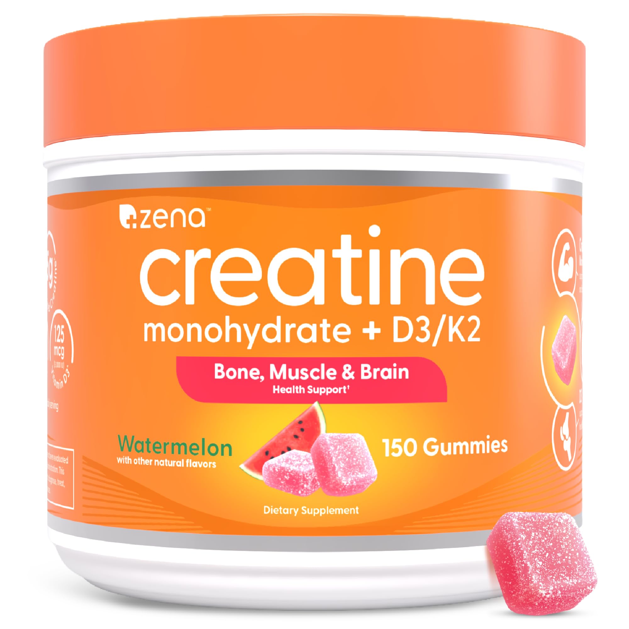Zena Nutrition Creatine Gummies with D3 & K2, Creatine Monohydrate for Men and Women, Supports Bone, Muscle, & Cognitive Health, Gummy Workout Supplement, Watermelon Flavor, 150ct, 30 Daily Servings Zena NutritionAu supplements