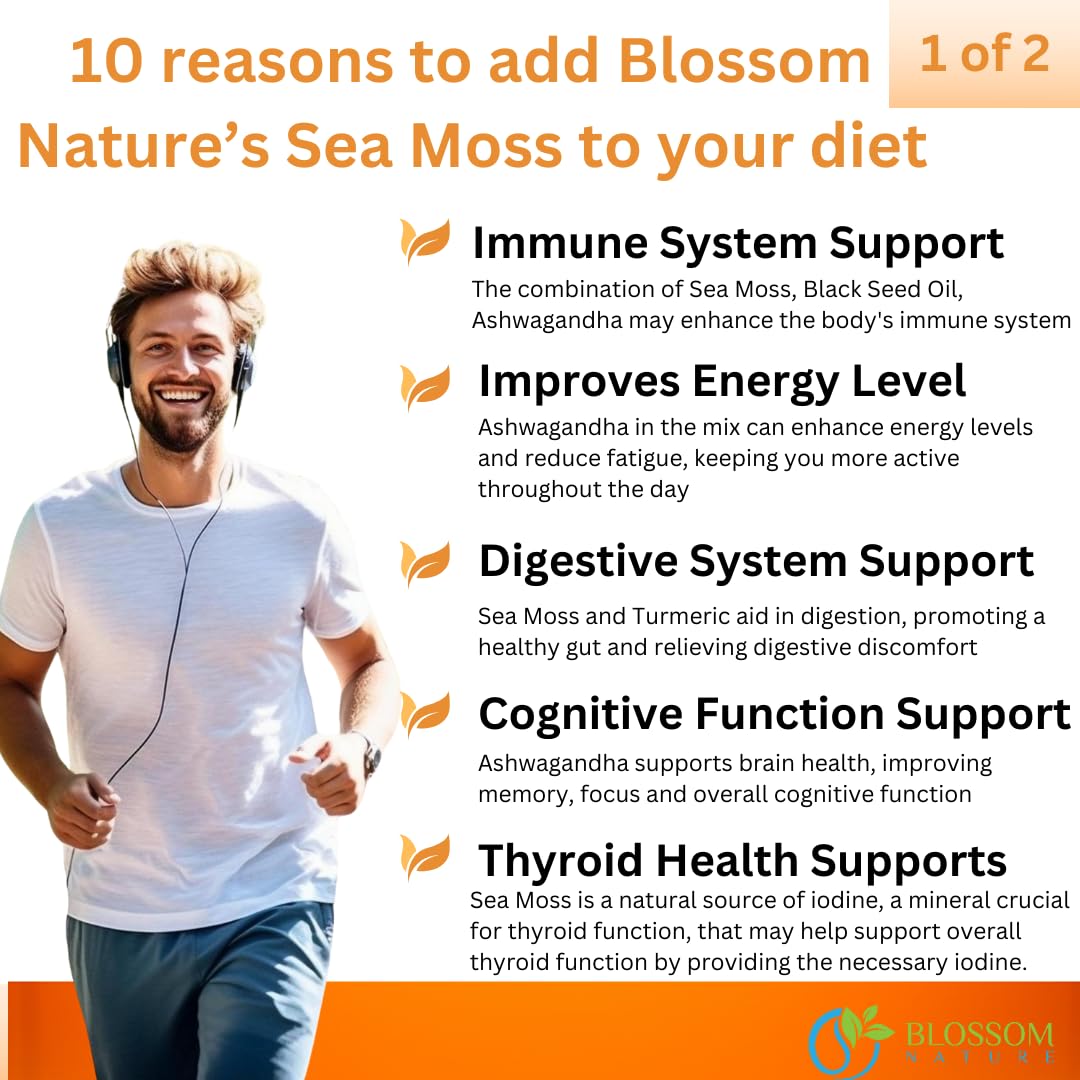 10-in-1 Irish Sea Moss Veggie Caps 3000mg Black Seed Oil Ashwagandha Bladderwrack Burdock Turmeric Apple Cider Vinegar Manuka Honey Dandelion Black Pepper - Made in US(Veggie Caps, Unflavored) Blossom NatureAu supplements