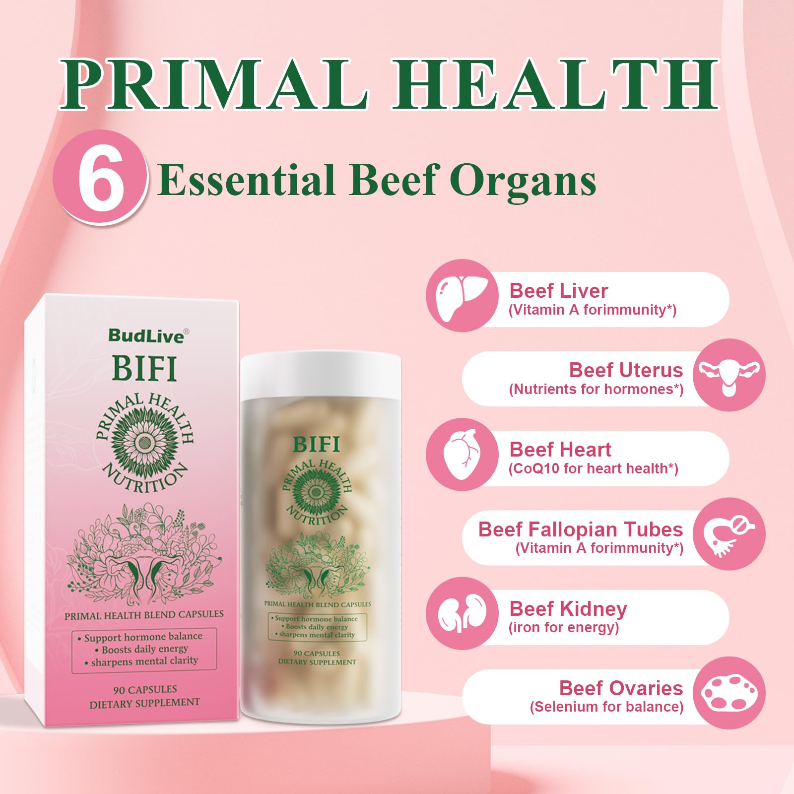 BudLive Beef Organ Supplement for Women – 100% Grass-Fed & Pasture Raised [Ovary, Liver, Spleen, Kidney & Heart] Primal Nutrition for Hormone Support, Energy & Wellness, 90 Capsules BudLiveAu supplements