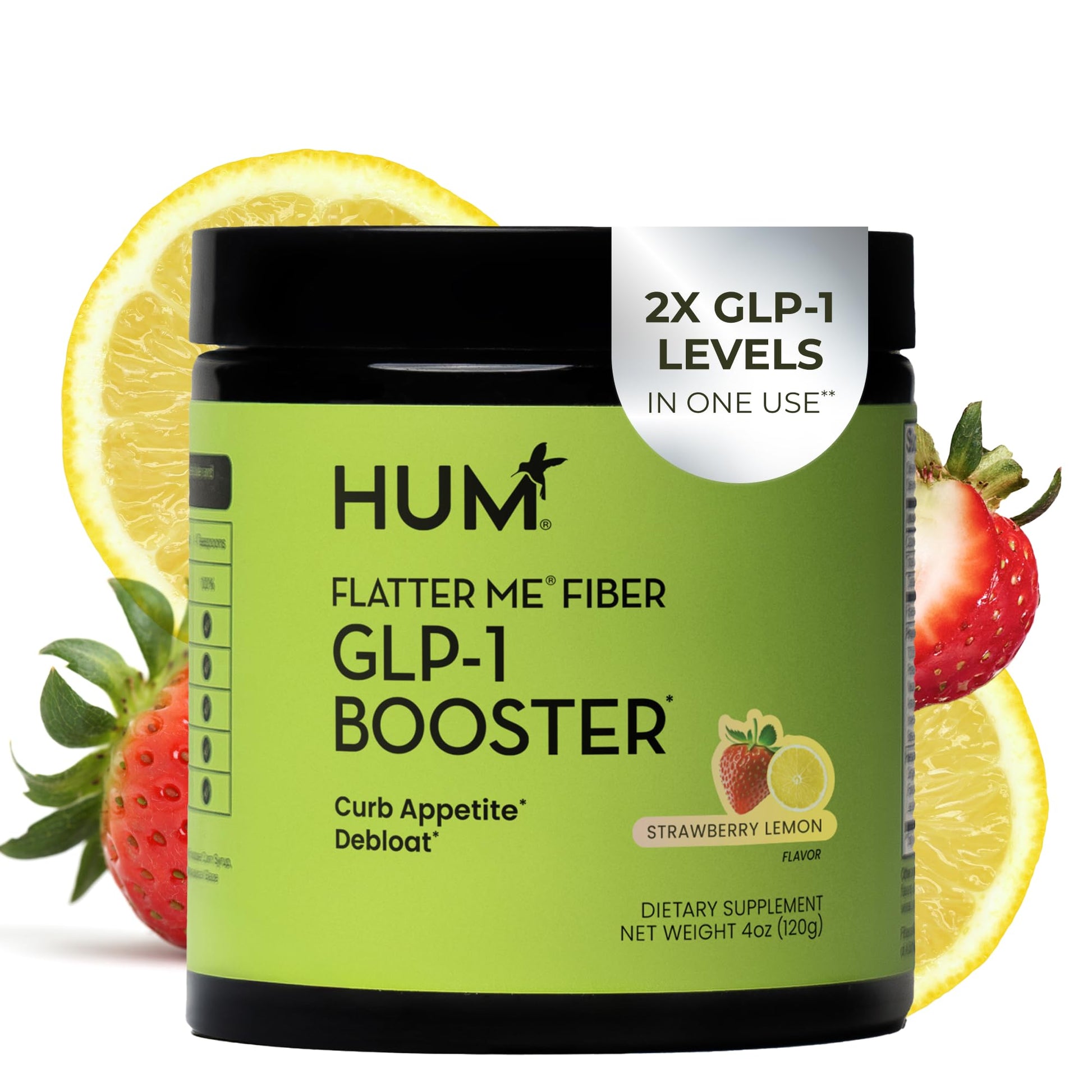 HUM Flatter Me Fiber Supplement for Women & Men, Prebiotics & Digestive Enzymes to Support Weight & Bloating, Digestive & Gut Health, Fiber Powder Drink Mix, Strawberry Lemon - 10 Servings HUMUS supplements