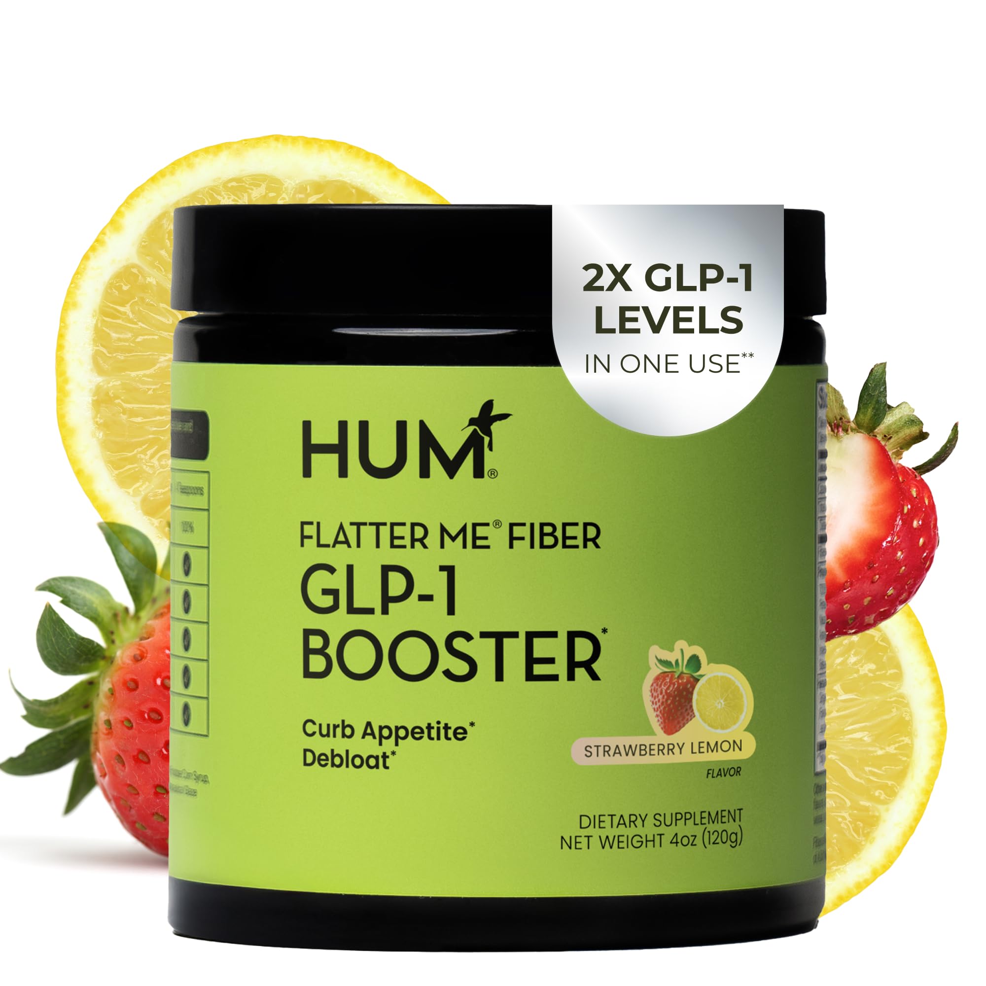HUM Flatter Me Fiber Supplement for Women & Men, Prebiotics & Digestive Enzymes to Support Weight & Bloating, Digestive & Gut Health, Fiber Powder Drink Mix, Strawberry Lemon - 10 Servings HUMUS supplements