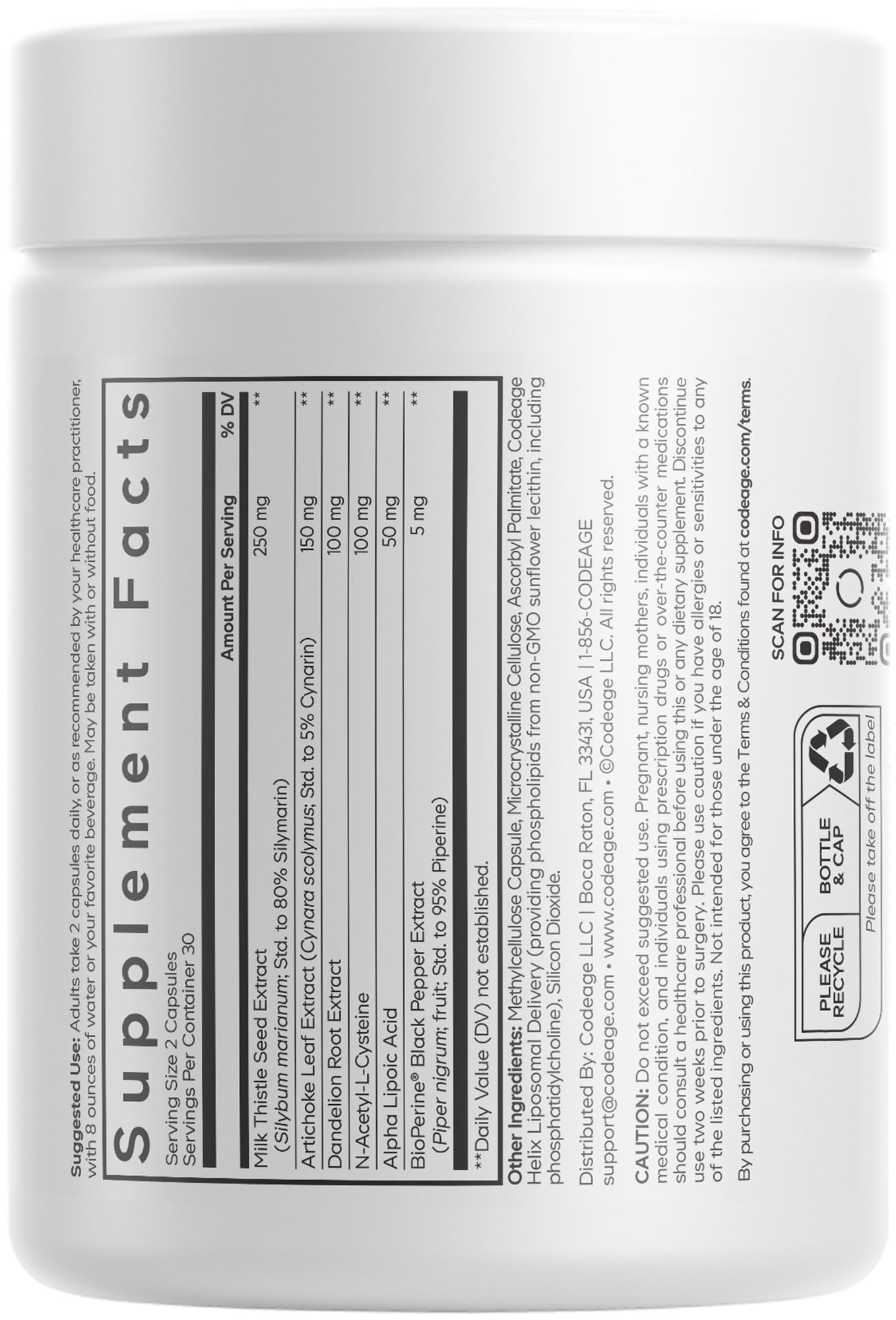 Codeage Liposomal Milk Thistle+ Supplement - Silymarin from Silybum Marianum, NAC, Artichoke Leaf, Dandelion Root, Alpha Lipoic Acid, BioPerine, Liposomal Delivery - Non-GMO - 60 Capsules CodeageAu supplements