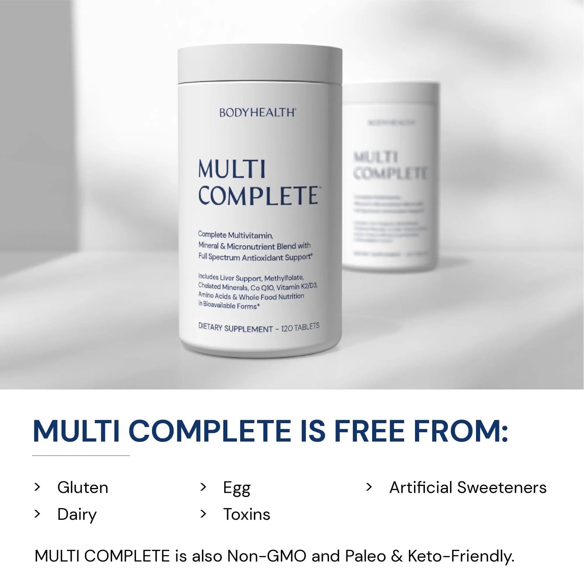 BodyHealth Multi Complete (120 Ct) Daily Multivitamin for Men and Women with Whole Foods, Minerals, Antioxidants, Organic Green Food Concentrates, and Liver Detox Extracts, Non GMO BodyHealthnz supplements