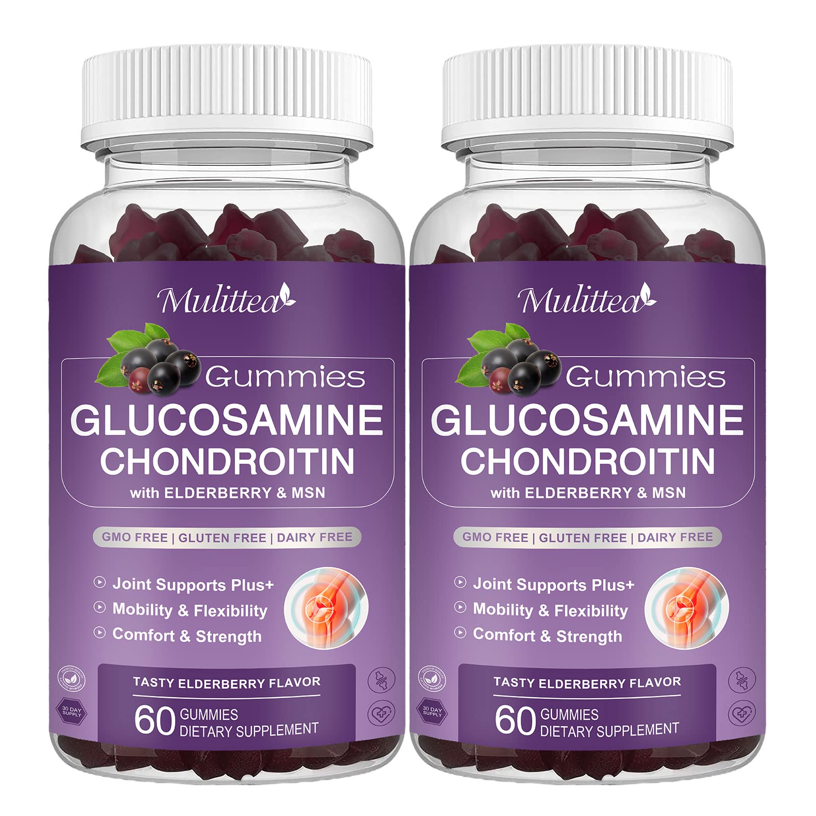 Mulittea Glucosamine Chondroitin Gummies - Extra Strength Joint Support Supplement with MSM & Elderberry for Natural Joint, Antioxidant Immune Support for Adults, Men & Women-(2 Pack) MulitteaAu supplements