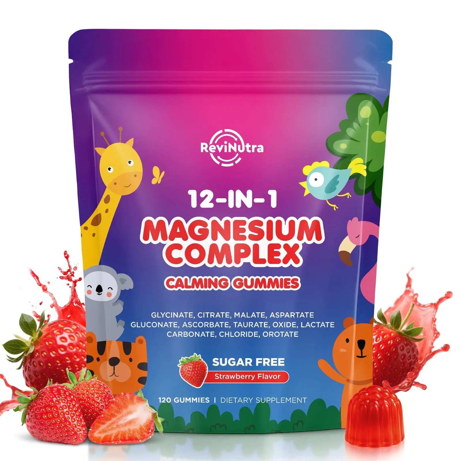 Magnesium Complex 700mg - 12 in 1 Magnesium Gummies with Glycinate, Citrate, Malate, Oxide, Taurate, Aspartate, Orotate - Supports Relaxation, Muscle & Heart - Sugar Free Strawberry 120 Count ReviNutraAu supplements