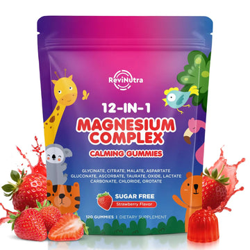 Magnesium Complex 700mg - 12 in 1 Magnesium Gummies with Glycinate, Citrate, Malate, Oxide, Taurate, Aspartate, Orotate - Supports Relaxation, Muscle & Heart - Sugar Free Strawberry 120 Count ReviNutraAu supplements