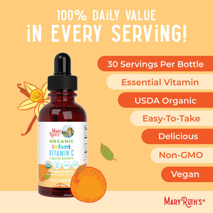 MaryRuth Organics Infant & Baby Vitamin C Supplement | USDA Organic Vitamin C Liquid Drops for Infants | Ages 6-12 Months | Immune Support | Overall Health | Vegan | Non-GMO | Gluten Free | 2 Fl Oz MARYRUTH'SUS supplements