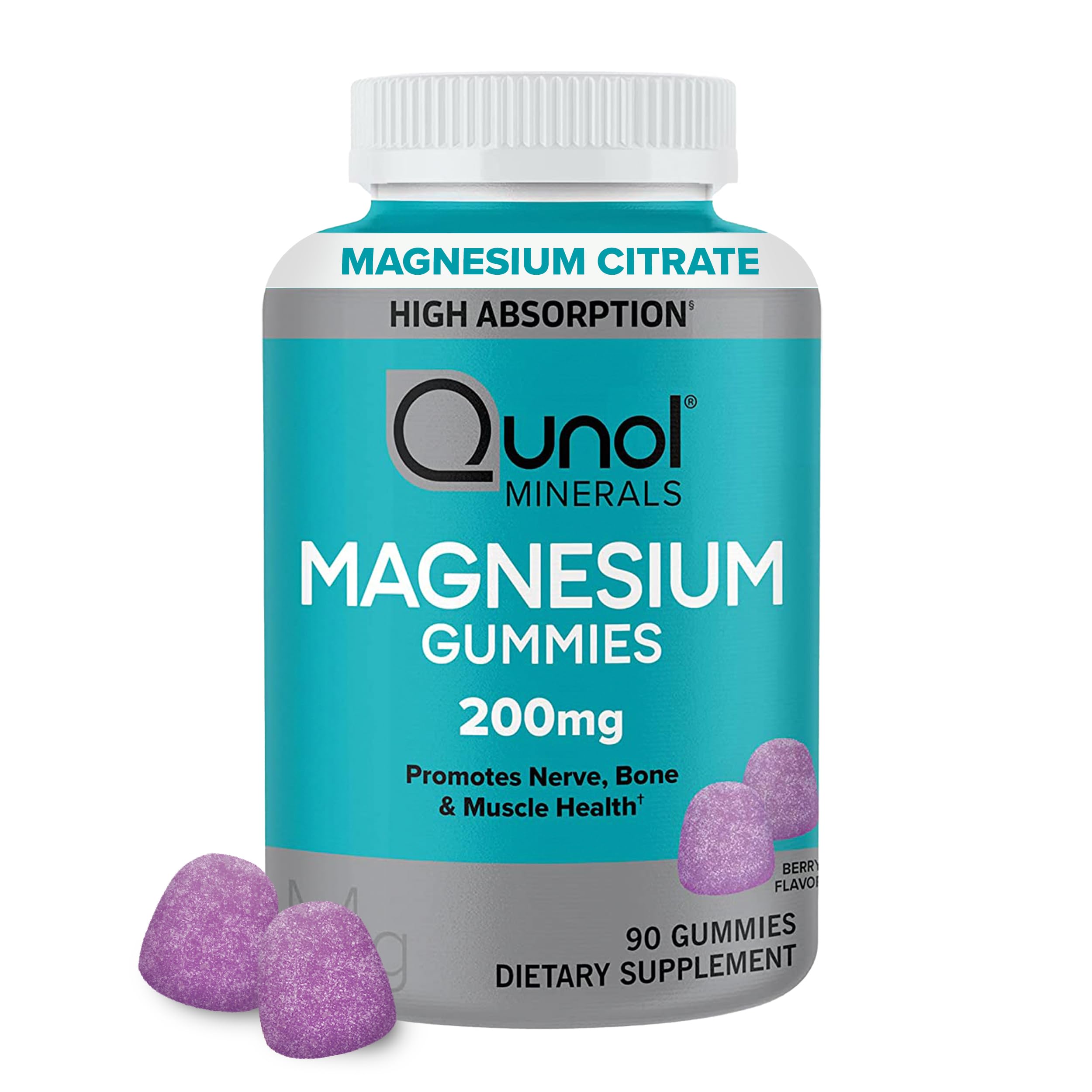 Qunol Magnesium Gummies for Adults, 200mg Elemental Magnesium (from 1,750mg Magnesium Citrate), High Absorption Magnesium Supplement, Supports Nerve, Bone and Muscle Health, Vegetarian, 90 Count QunolAu supplements