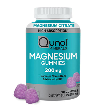 Qunol Magnesium Gummies for Adults, 200mg Elemental Magnesium (from 1,750mg Magnesium Citrate), High Absorption Magnesium Supplement, Supports Nerve, Bone and Muscle Health, Vegetarian, 90 Count QunolAu supplements