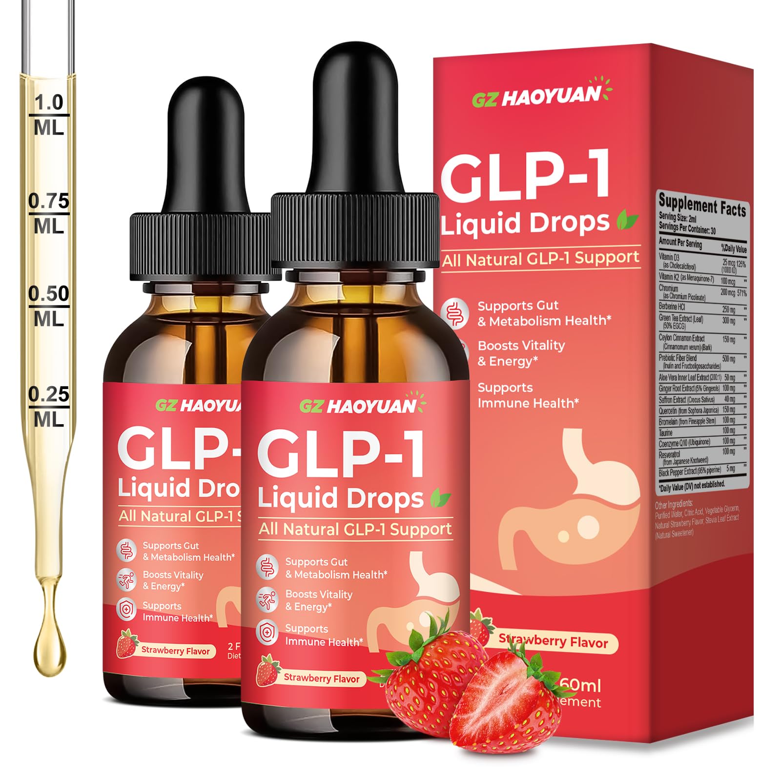 2 Pack GLP-1 Supplement, 16-in-1 GLP-1 Liquid Drops with Berberine, Ceylon Cinnamon, Green Tea, Chromium & Resveratrol, Naturally GLP 1 Support for Metabolism, Gut Digestion, Stawberry Flavor, 4 Fl Oz GZ HAOYUANAu supplements