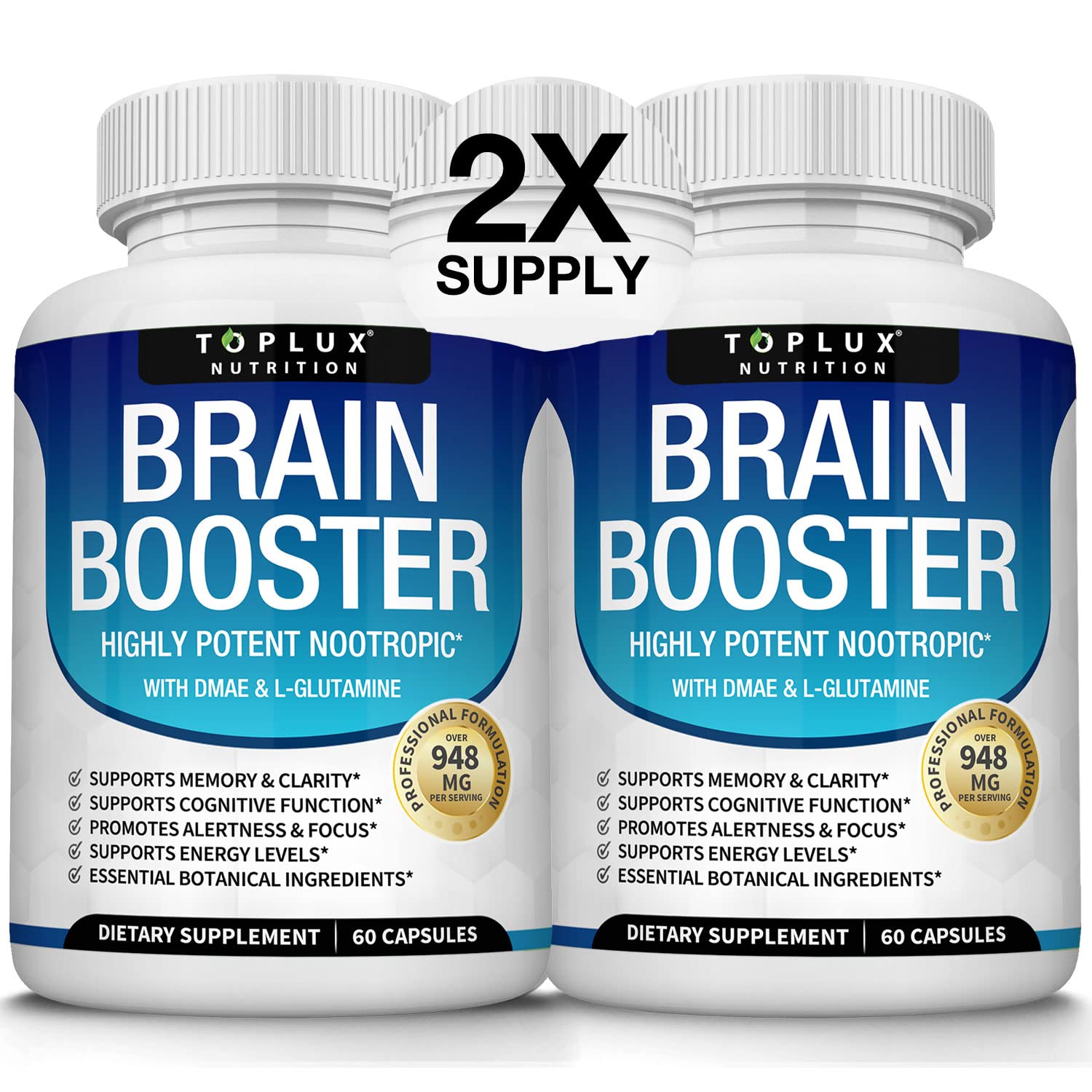 Toplux Brain Supplement Nootropic – Brain Pills Vitamin with DMAE, Bacopa Monnieri, L-Gutamine, for Men Women, 60 Capsules, Nutrition TopluxAu supplements
