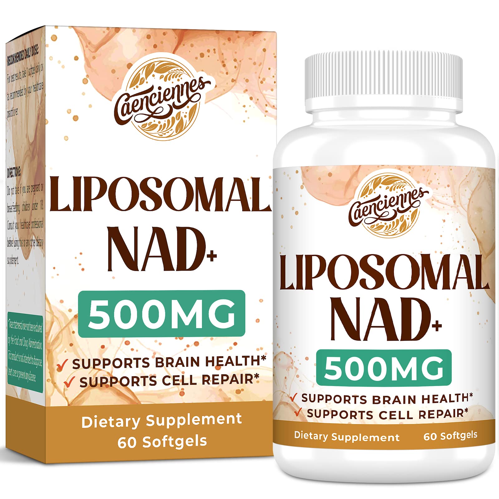 Caenciennes Liposomal NAD+ 500 MG Supplement, True NAD Plus Supplement, Superior Absorption, Boost NAD+ More Efficient Than Nicotinamide Riboside for Cellular Energy, Healthy Aging, 60 Serving CaenciennesAu supplements