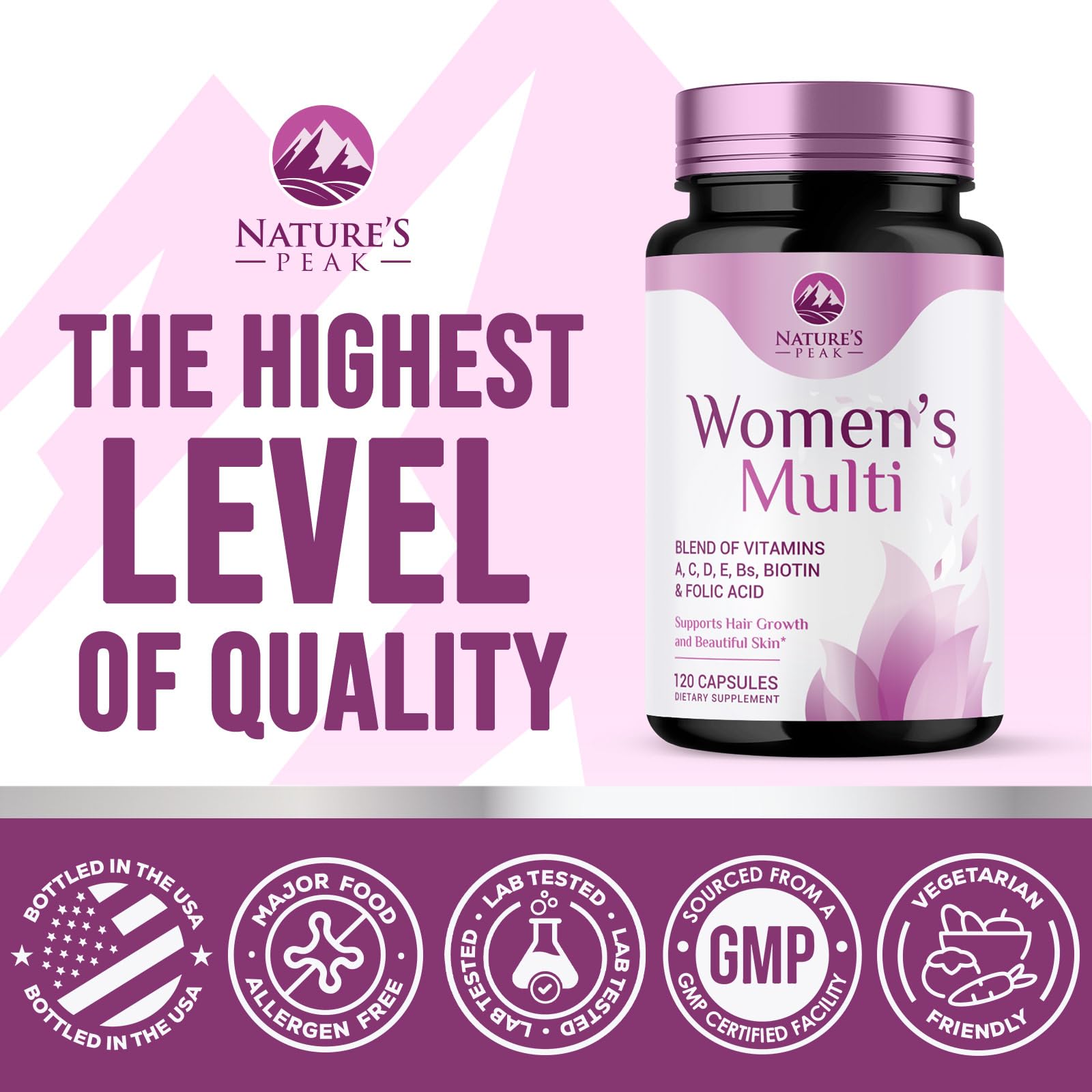 Multivitamin for Women - Complete Daily Womens Multivitamins with Calcium, Folate, Vitamin A, C, D, E & B Vitamins, Zinc and Iron - Multi Vitamins for Bone, Energy & Immune Support - 120 Capsules Nature's PeakAu supplements