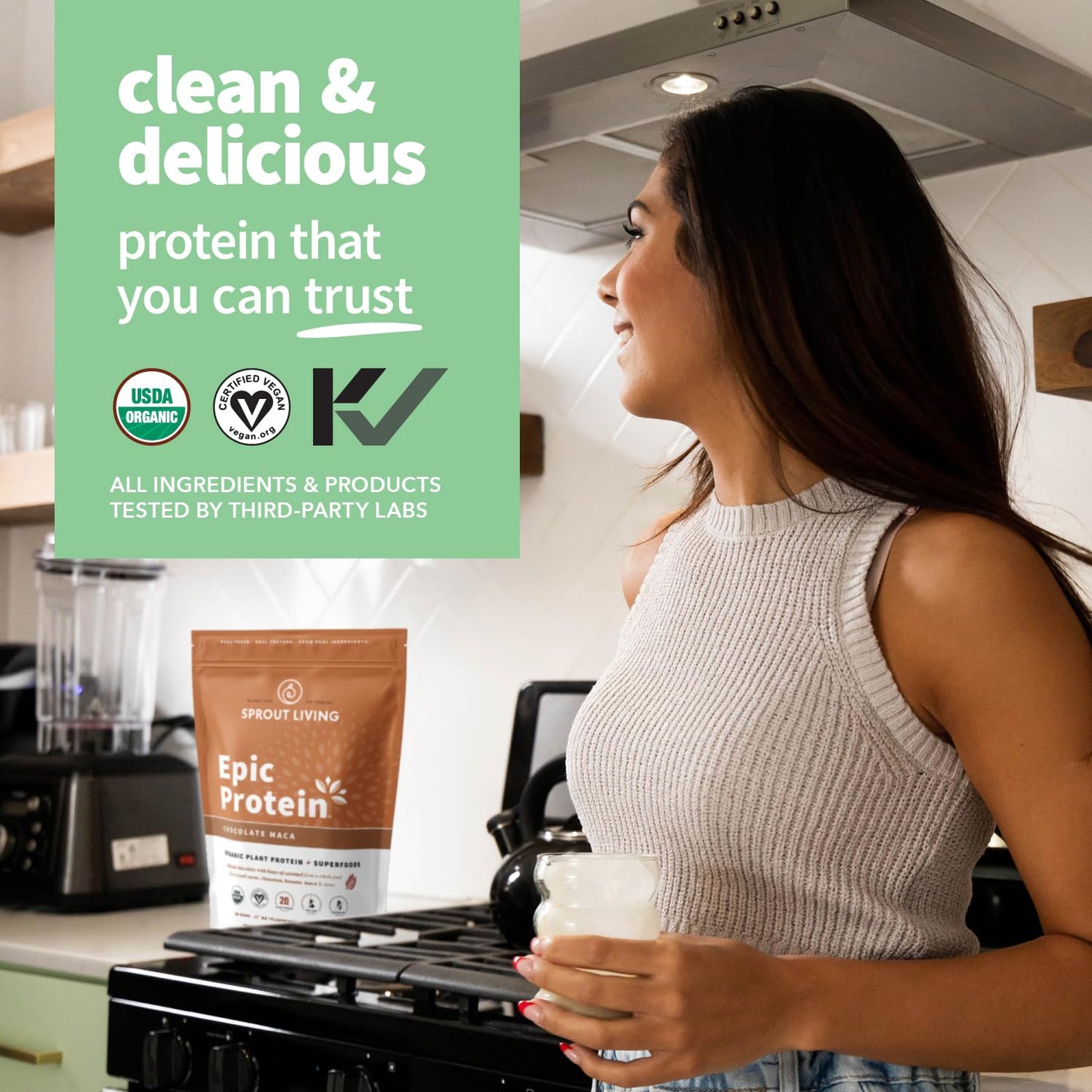 Sprout Living Epic Protein, Plant Based Protein & Superfoods Powder, Chocolate Maca Powder | 20 Grams Organic Protein Powder, Vegan, Non Dairy, Non-GMO, Gluten Free Sprout LivingUS supplements