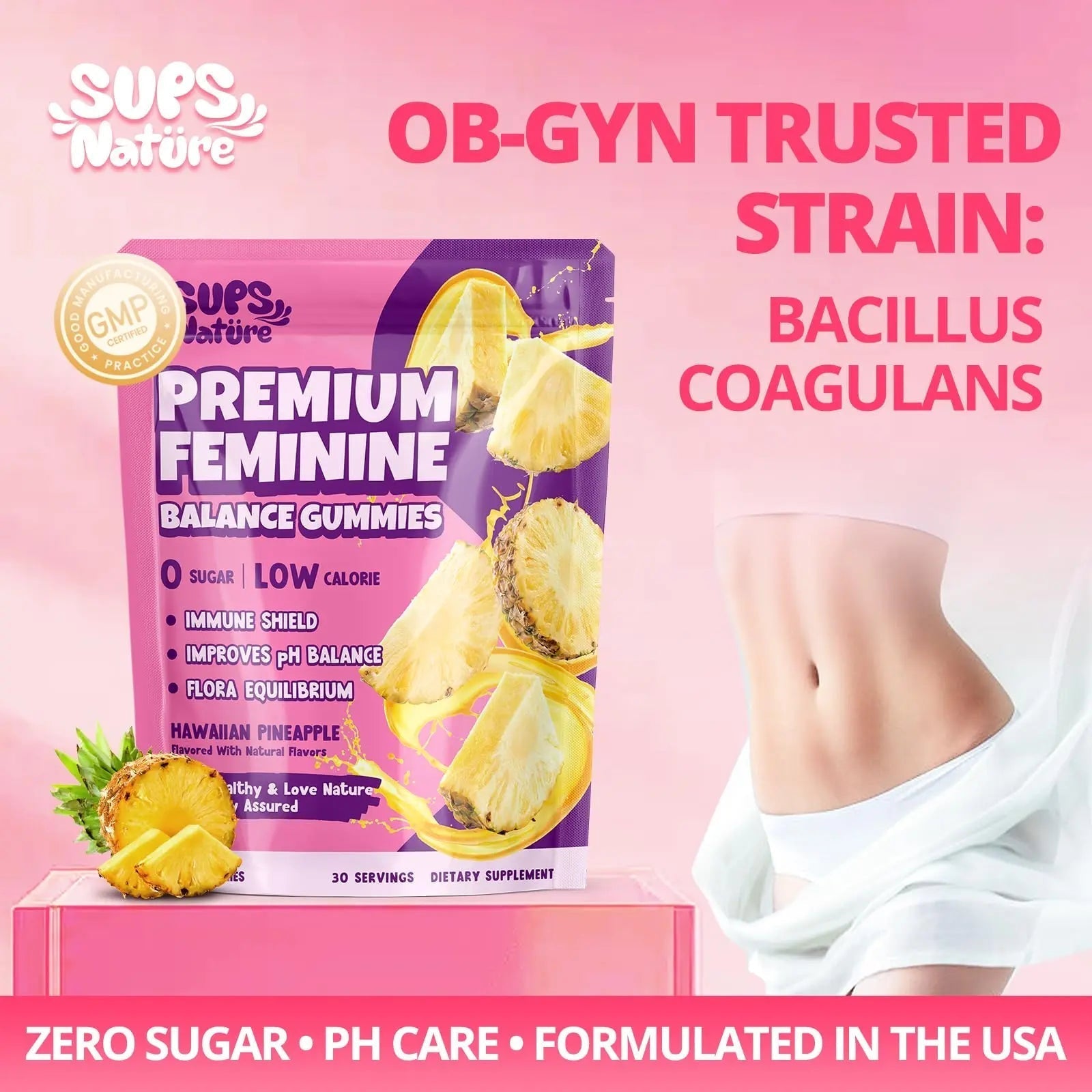 Women's Probiotic Gummies Nutrition Premium Feminine Balance Gummies - Supports pH Balance, Digestion & Immune Health - Hawaiian Pineapple Flavor sups natureAu supplements