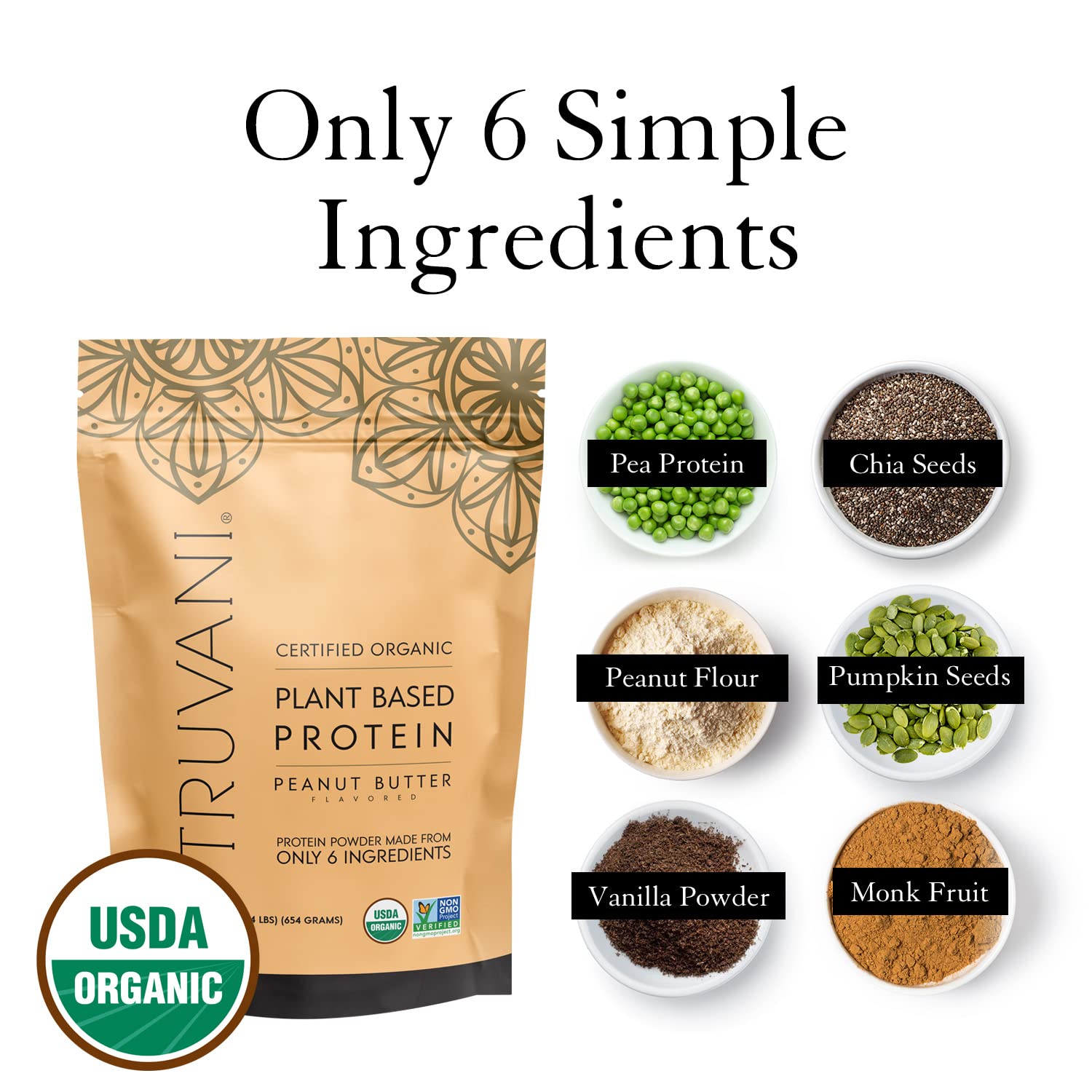 Truvani Organic Vegan Protein Powder Peanut Butter - 20g of Plant Based Protein, Powder TruvaniUS supplements