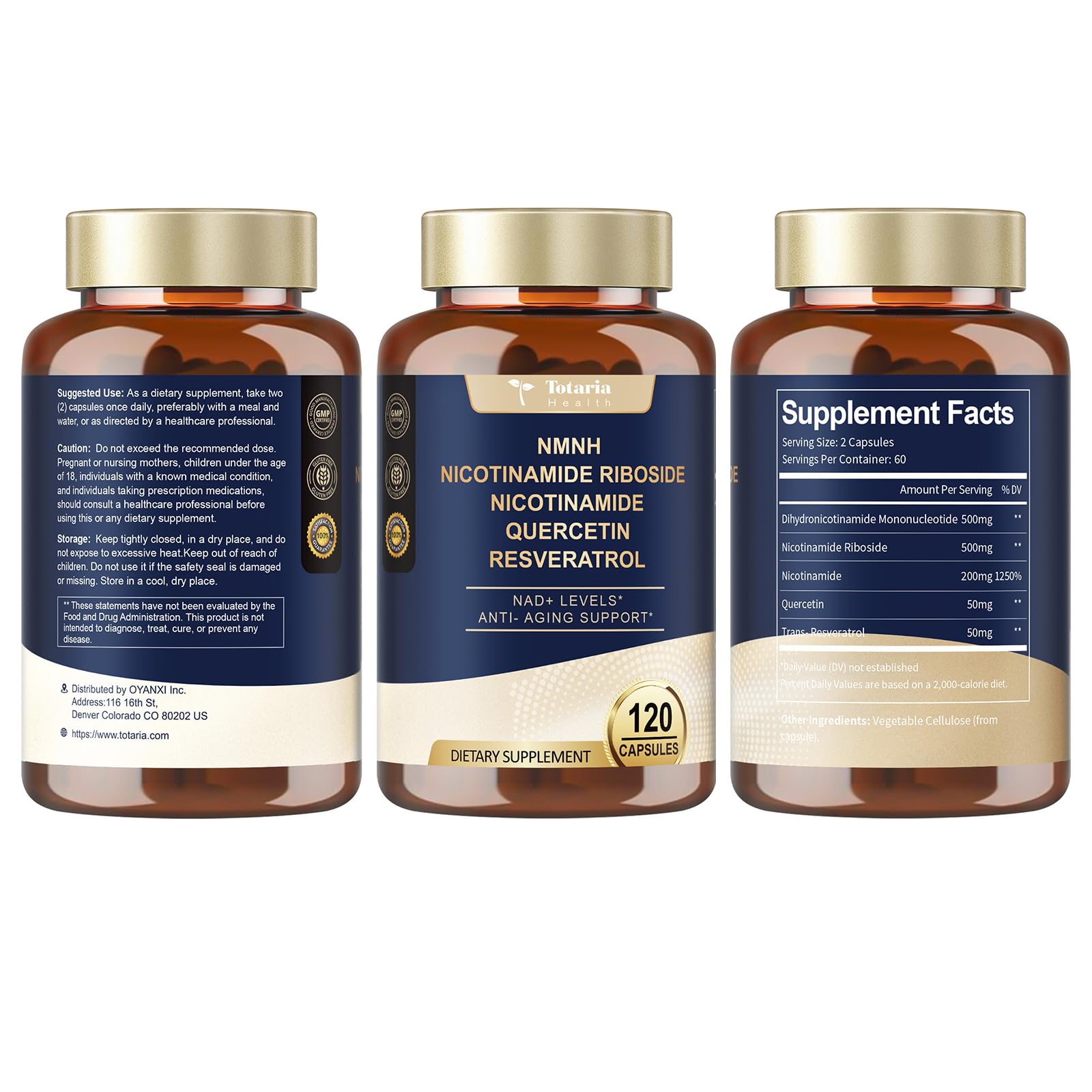Totaria NMNH 500mg (Dihydronicotinamide Mononucleotide), Premium NMN Alternative Supplement w/Niacinamide (Vitamin B3), Quercetin, Trans-Resveratrol, for NAD+, Skin Cell, Anti-Aging & Energy, 120 Ct TotariaAu supplements
