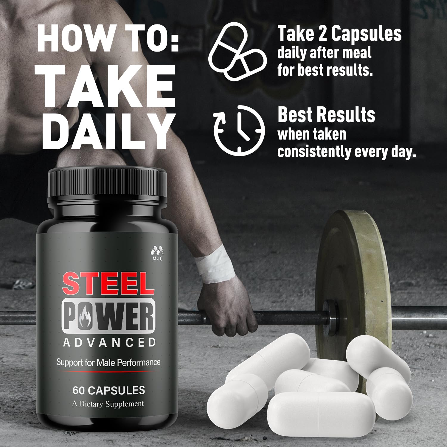 Steel Power Capsules, Official Steel Power for Men with All Natural Ingredients, Advanced SteelPower Men's Health and Wellness Vitamin Formula Pills with Maximum Strength Multivitamins (60 Capsules) MJOAu supplements