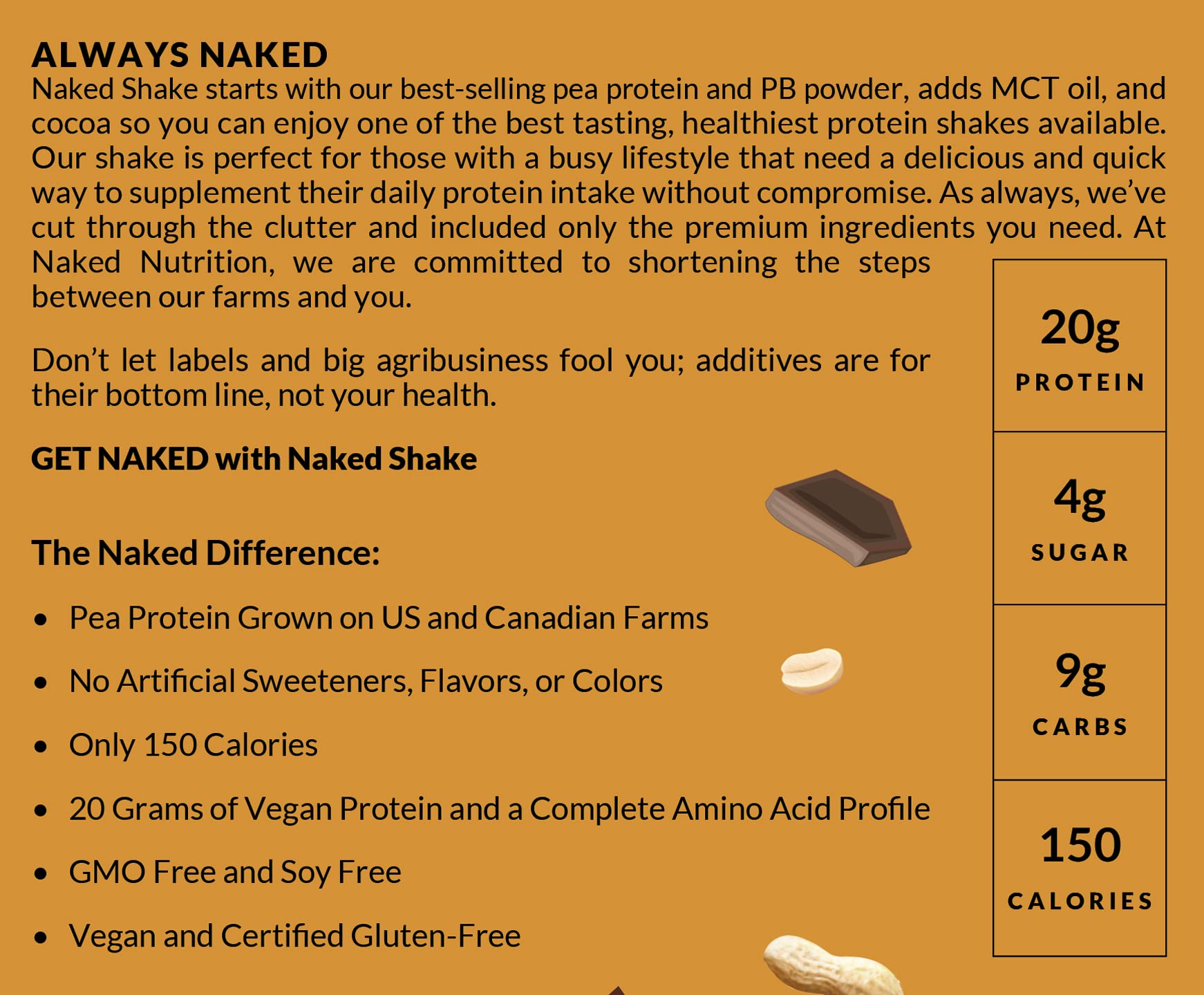 Naked Shake - Chocolate Peanut Butter Protein Powder - Vegan Protein Powder from US NAKEDUS supplements
