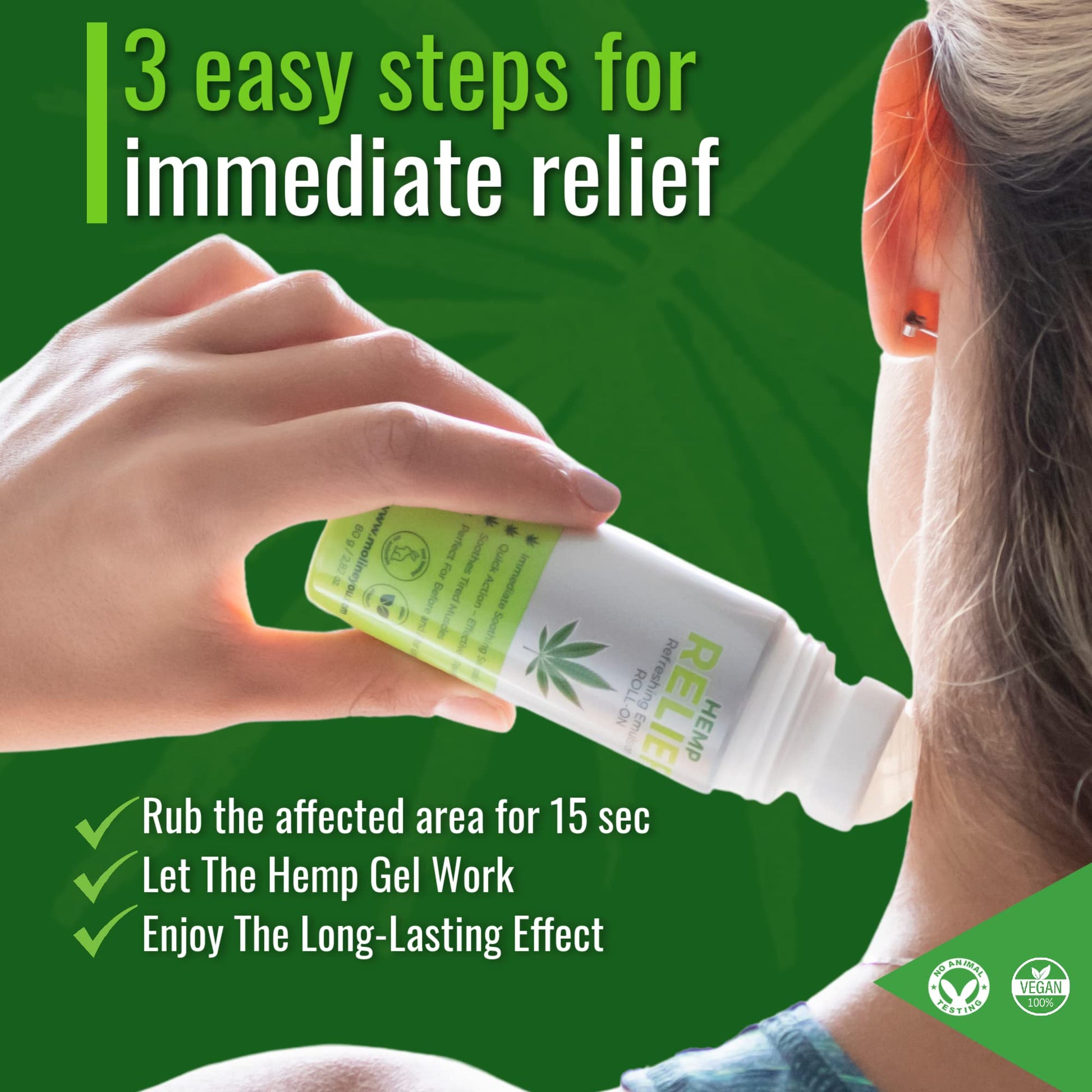 Moline You Natural Powerful Hemp Roll On, for Joint & Muscle Discomfort, Back, Neck, Knee, Shoulders HIPS. Formula with Hemp Oil Extract, Arnica, Menthol (Roll On 3 oz) Moline YouAu supplements