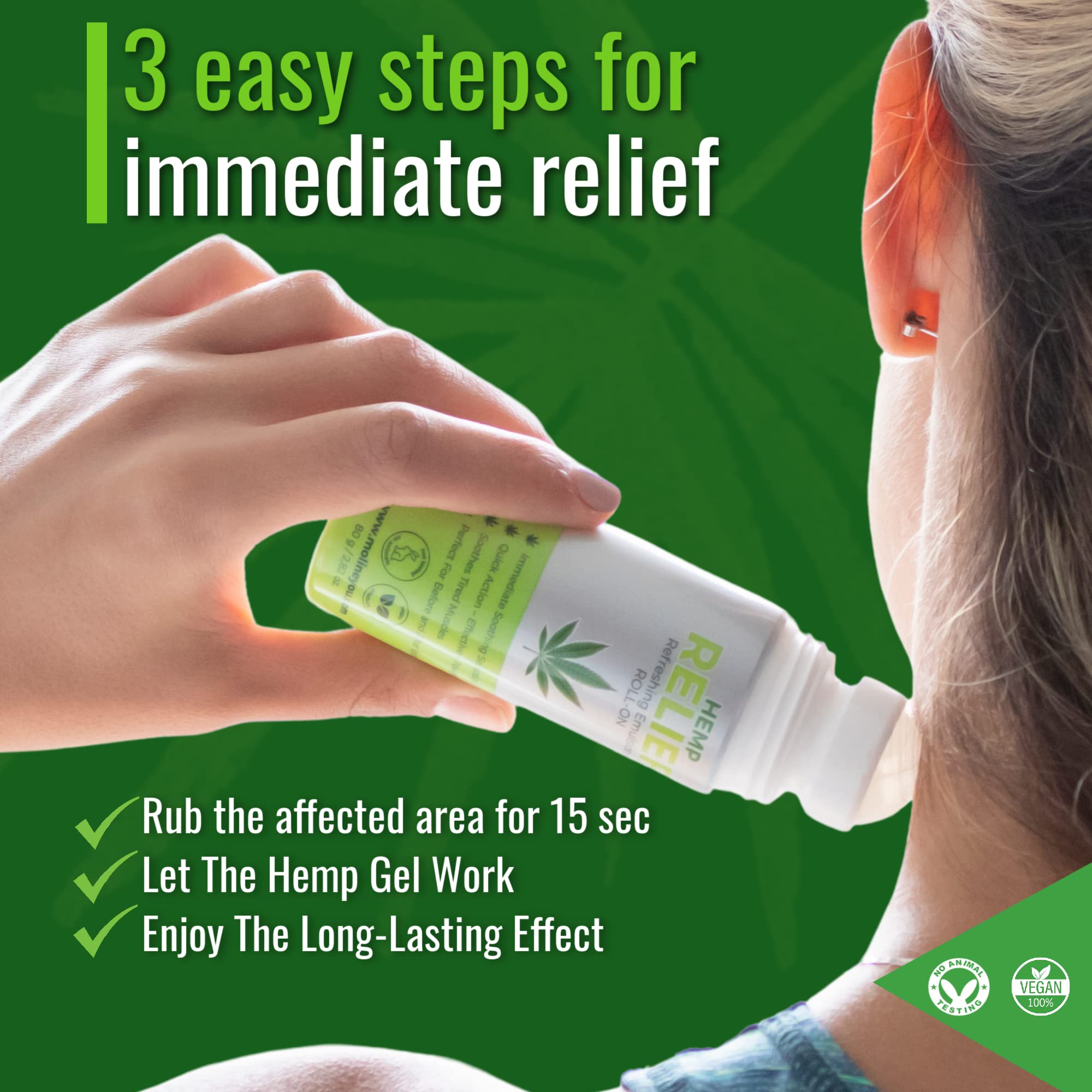 Moline You Natural Powerful Hemp Roll On, for Joint & Muscle Discomfort, Back, Neck, Knee, Shoulders HIPS. Formula with Hemp Oil Extract, Arnica, Menthol (Roll On 3 oz) Moline YouAu supplements