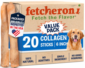 FETCHERONI 6" Collagen Sticks for Dogs – Low Odor Long-Lasting Bully Stick & Rawhide Alternative, Single Ingredient Beef Bone, High Protein Dental Treat, Vet Approved, Improves Joint Health – 20 Pack FETCHERONIAu supplements