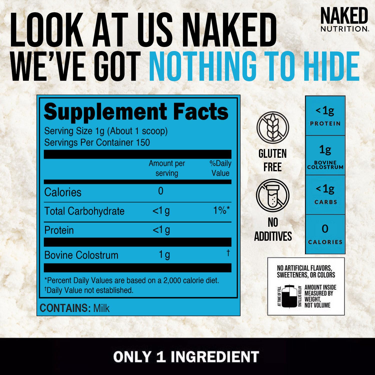 NAKED Colostrum Powder – 100% Grass-Fed Bovine Colostrum Supplement from US Farms | Tested at 20%+ IgG | Gut Health, Immunity, Recovery & Skin Support - 150 Servings NAKEDAu supplements