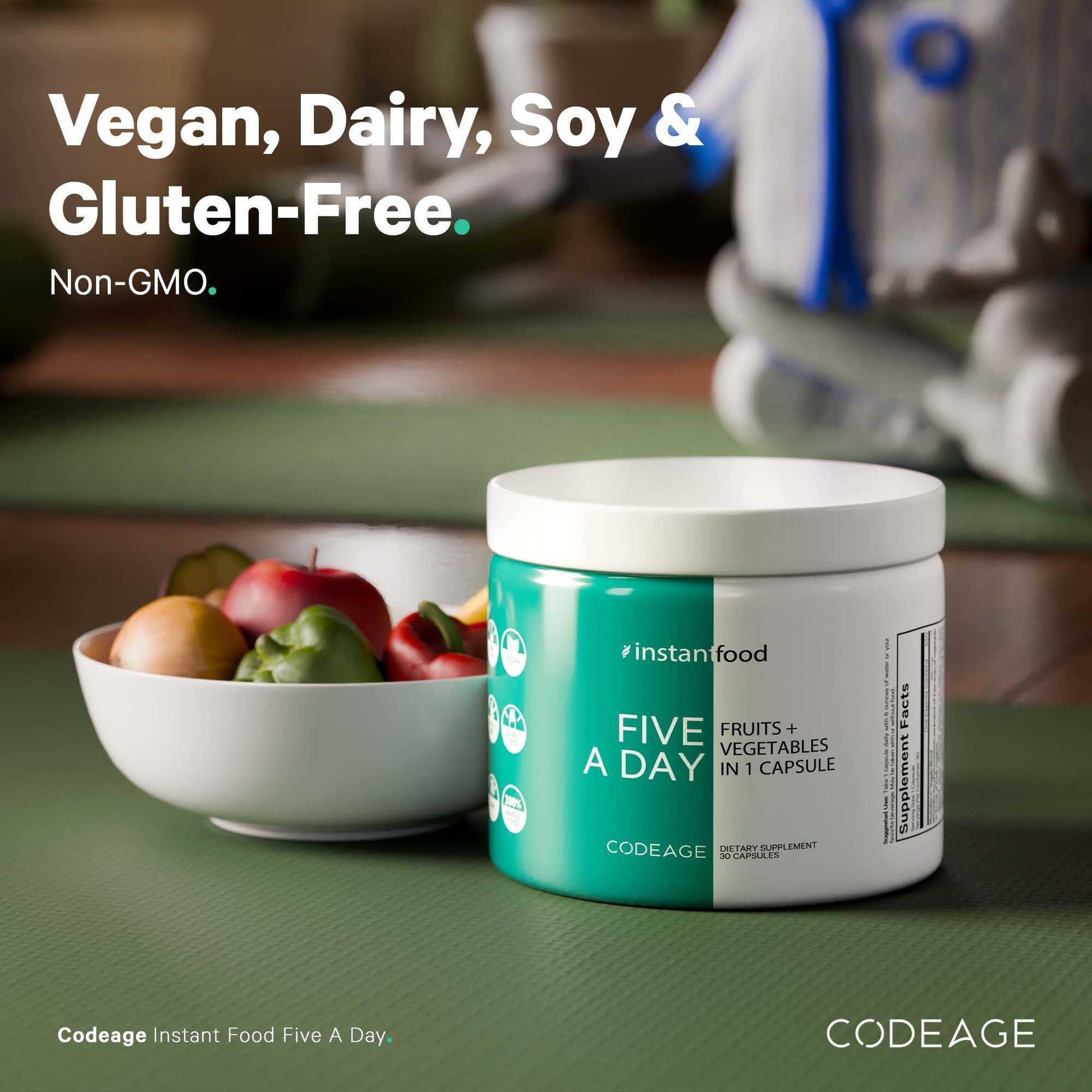 Codeage Instantfood Five A Day – Fruits & Vegetables Capsule Supplement – Whole Food Phytonutrients – 15 Fruits and Veggies Blend - Vegan, Non-GMO – 30 Capsules CodeageAu supplements