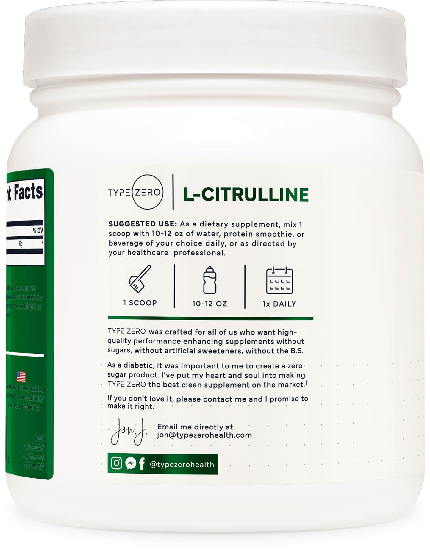 Type Zero Clean L-Citrulline Malate 2:1 Powder Drink Mix (500g, Unflavored) (83 Servings) - Keto Friendly, Gluten Free, Non-GMO Type ZeroUS supplements