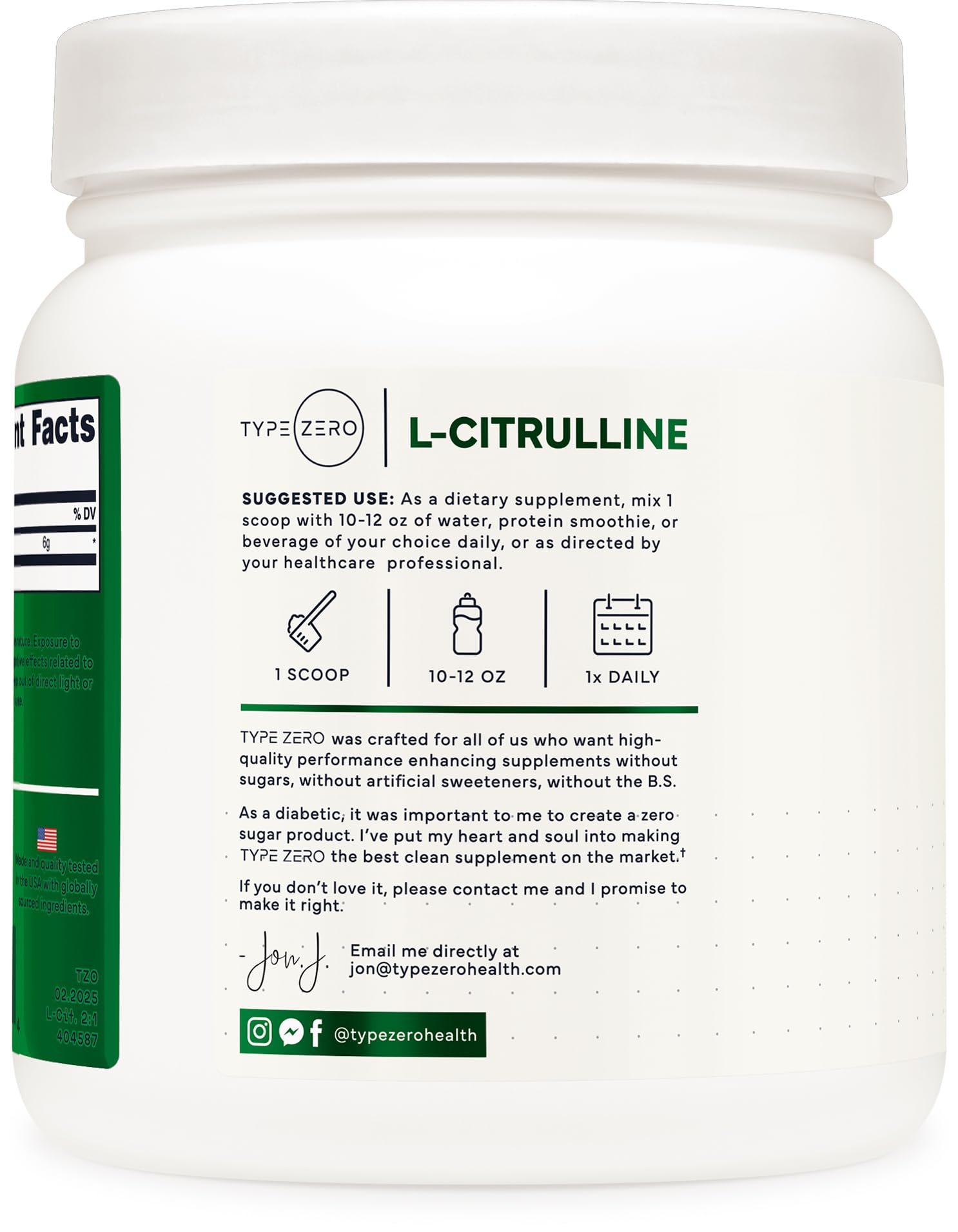 Type Zero Clean L-Citrulline Malate 2:1 Powder Drink Mix (500g, Unflavored) (83 Servings) - Keto Friendly, Gluten Free, Non-GMO Type ZeroUS supplements