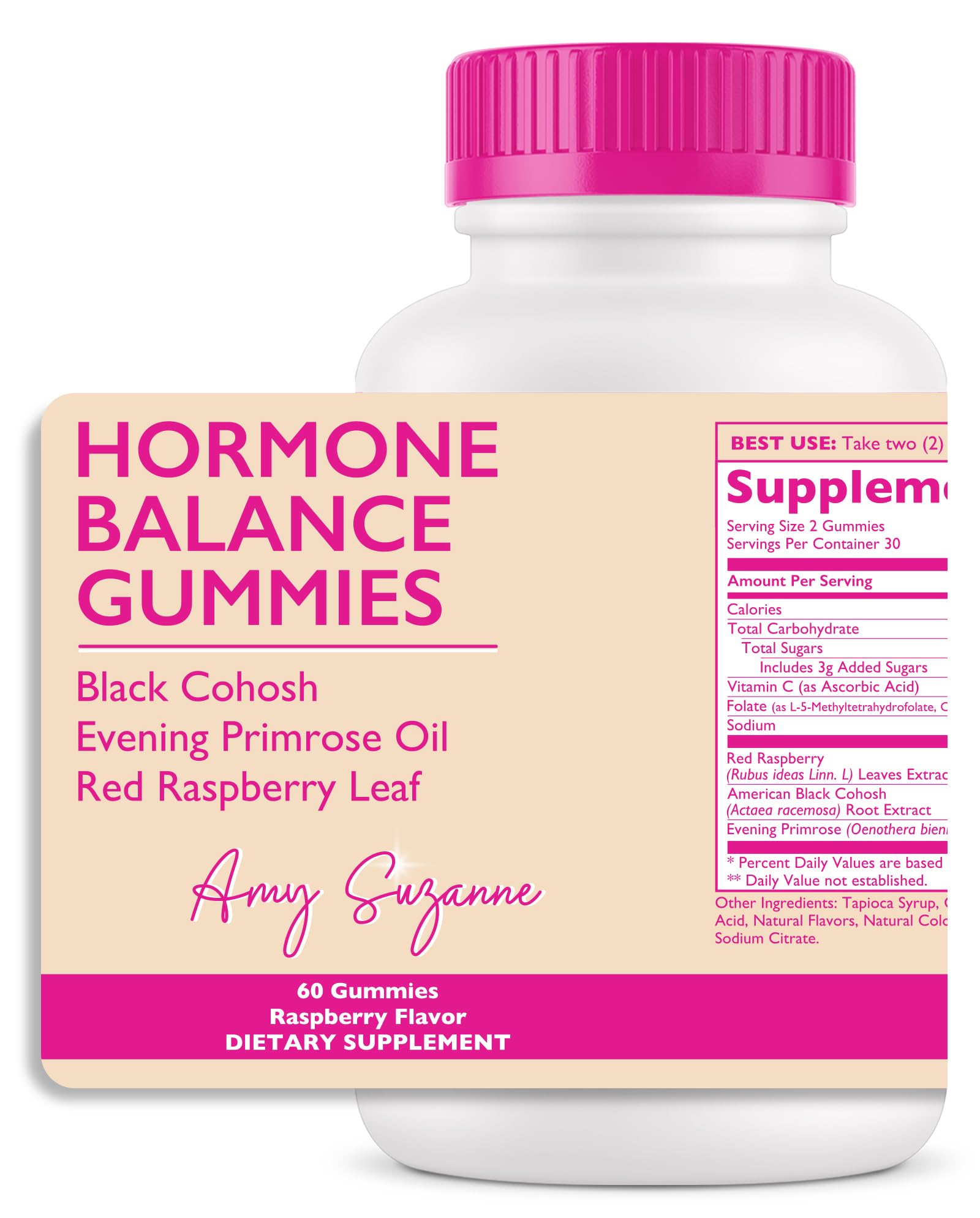 Amy Suzanne Hormone Balance Gummies for Women - Hormone Harmony for Mood, Energy, Bloating - Hormonal PMS, Perimenopause & Menopause Support - Red Raspberry Leaf & Black Cohosh - 60 Gummy Supplements Amy SuzanneAu supplements