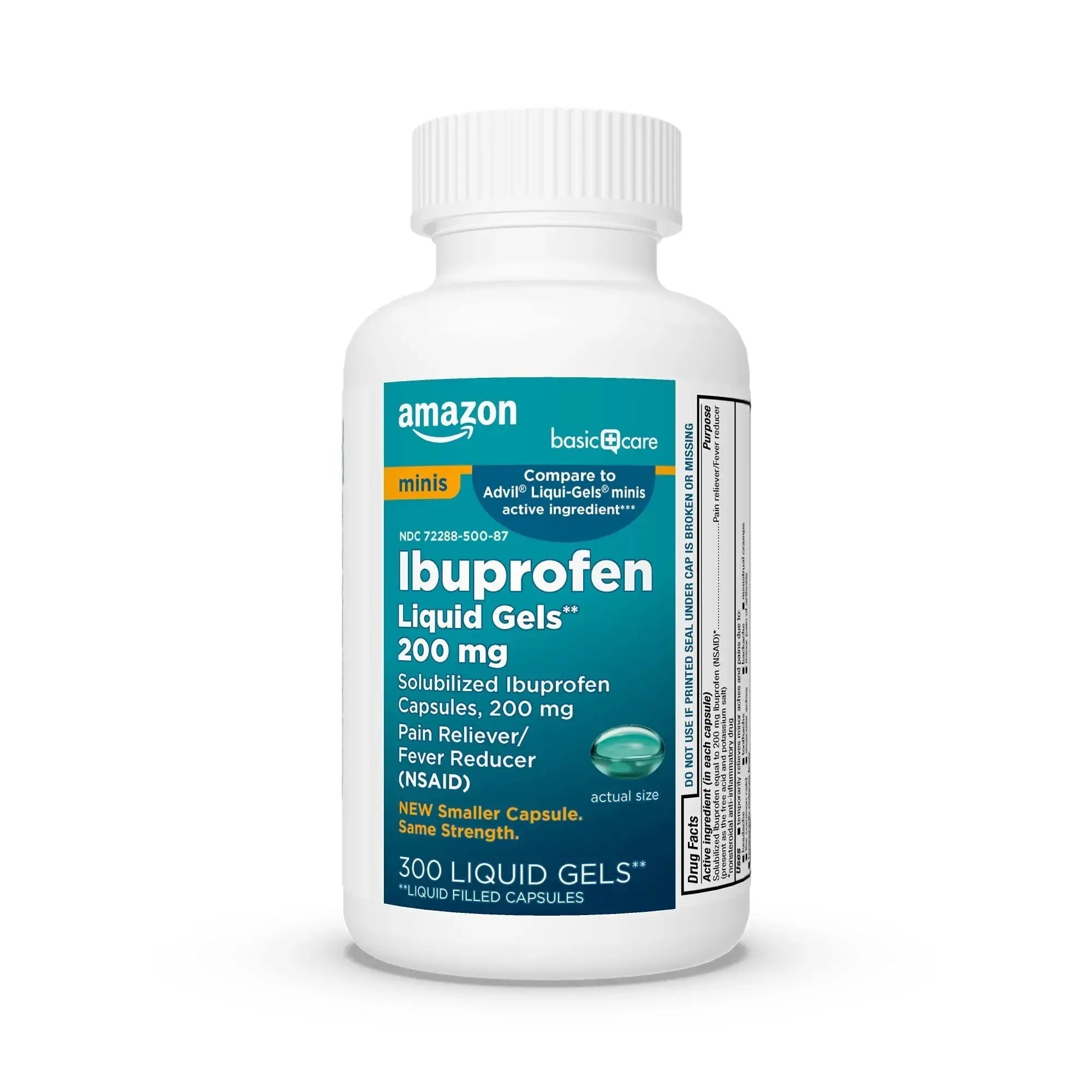 Amazon Basic Care Ibuprofen Mini Liquid Gels, 200 mg, Pain Reliever and Fever Reducer for Headache, Backache, Arthritis Pain, Menstrual Cramps and Toothaches, Fast-Acting, 300 Count Amazon Basic CareAu supplements