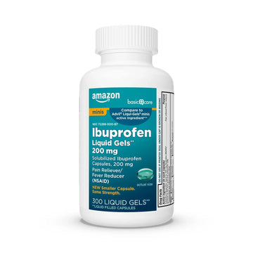 Amazon Basic Care Ibuprofen Mini Liquid Gels, 200 mg, Pain Reliever and Fever Reducer for Headache, Backache, Arthritis Pain, Menstrual Cramps and Toothaches, Fast-Acting, 300 Count Amazon Basic CareAu supplements