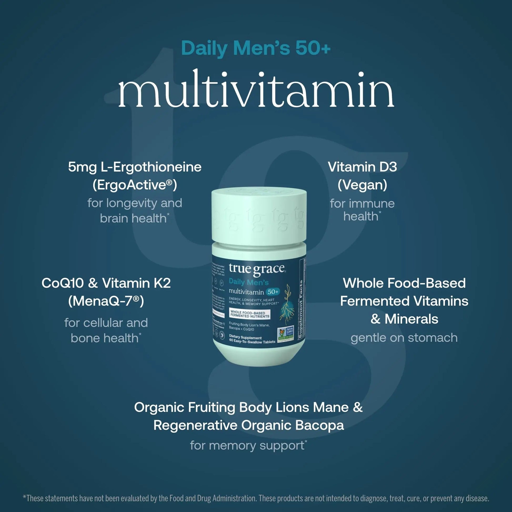 True Grace Daily Men’s Multivitamin 50+ - 60 Easy-to-Swallow Tablets - Immune, Energy, Longevity & Memory Support True GraceAu supplements
