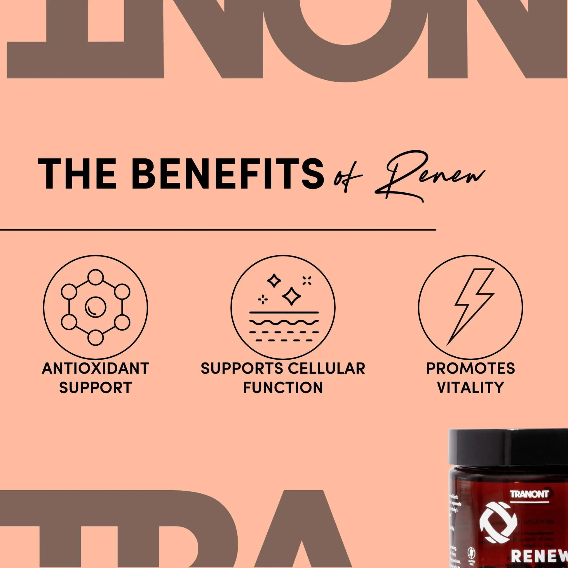 Tranont Renew - Antioxidant Complex for Vitality & Wellness | Vitamin E Tocotrienols & Geranylgeraniol | Supports Healthy Cellular Function, Joint Health, & Youthful Glow - 30 Capsules Tranontnz supplements