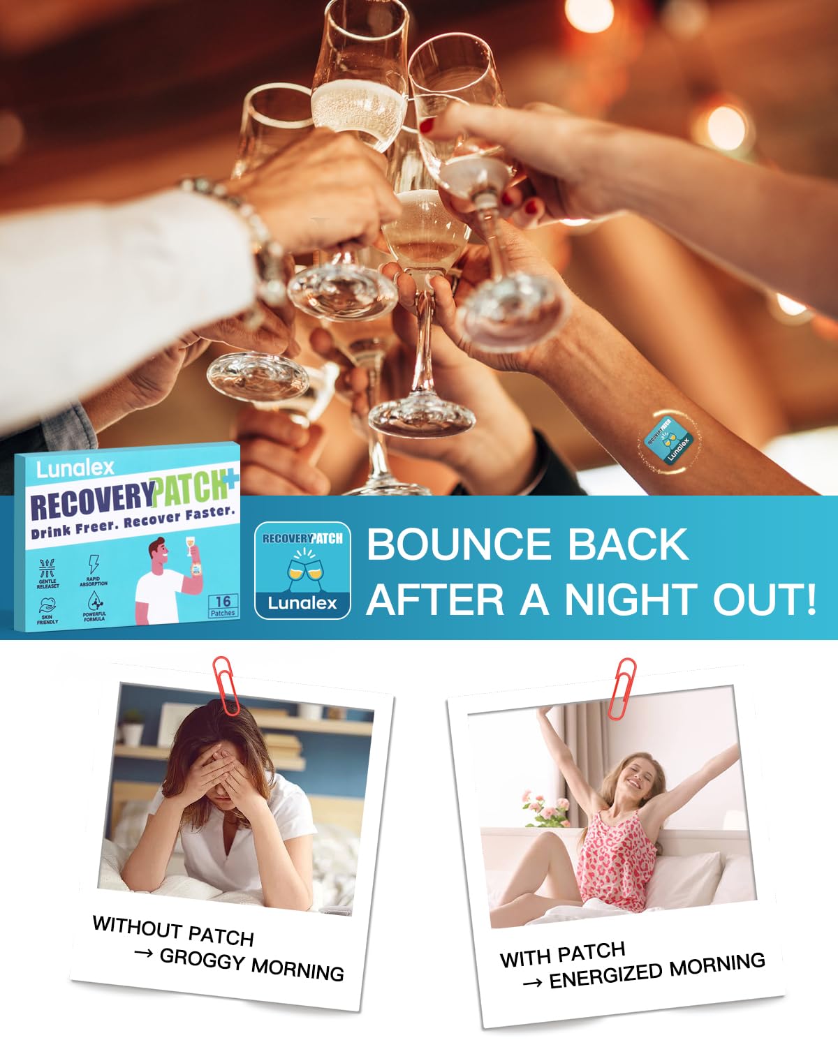 Lunalex Recovery Patch 48 Pack - Wake Up Refreshed & Balanced After Celebration - Plant-Based Formula for Morning Wellness - Bachelorette & Wedding Party Favors - 2 Patches per Sachet, Waterproof LunalexAu supplements