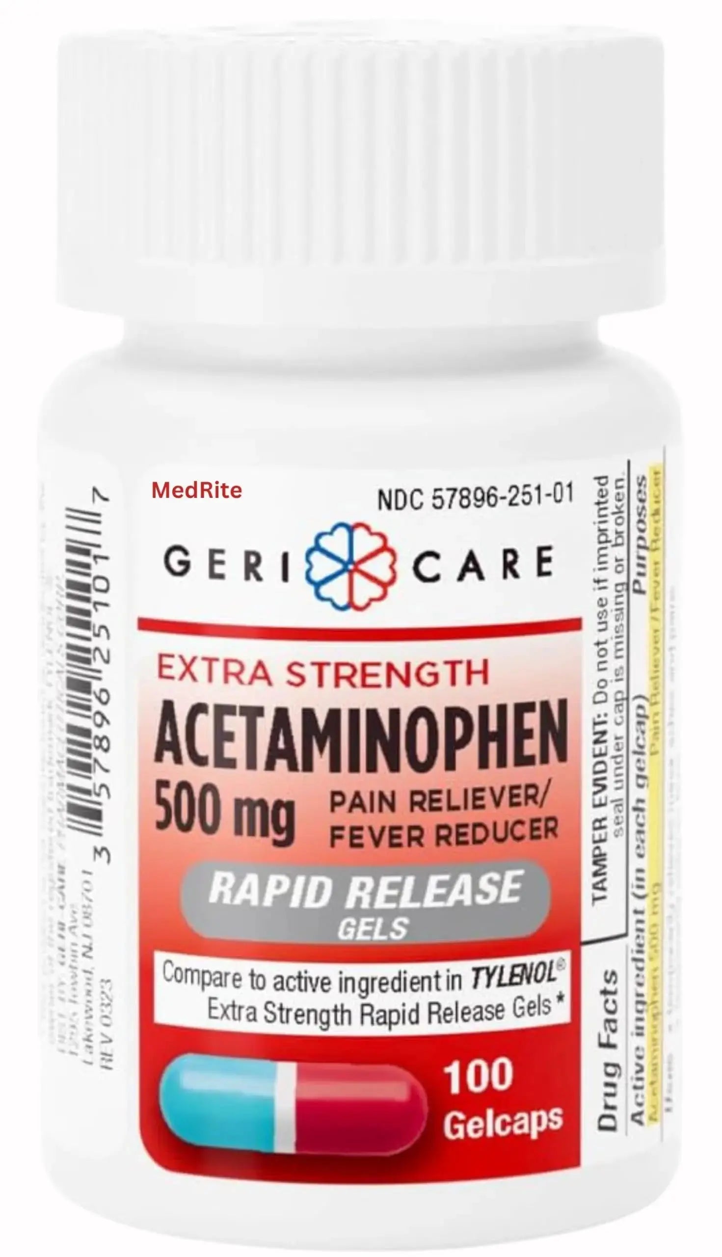 MedRite Acetaminophen 500mg Extra Strength - 100 Rapid Release Gelcaps - Over-The-Counter Medication MedRiteAu supplements