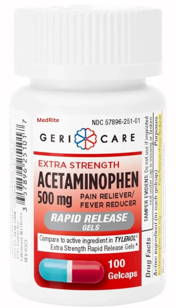 MedRite Acetaminophen 500mg Extra Strength - 100 Rapid Release Gelcaps - Over-The-Counter Medication MedRiteAu supplements