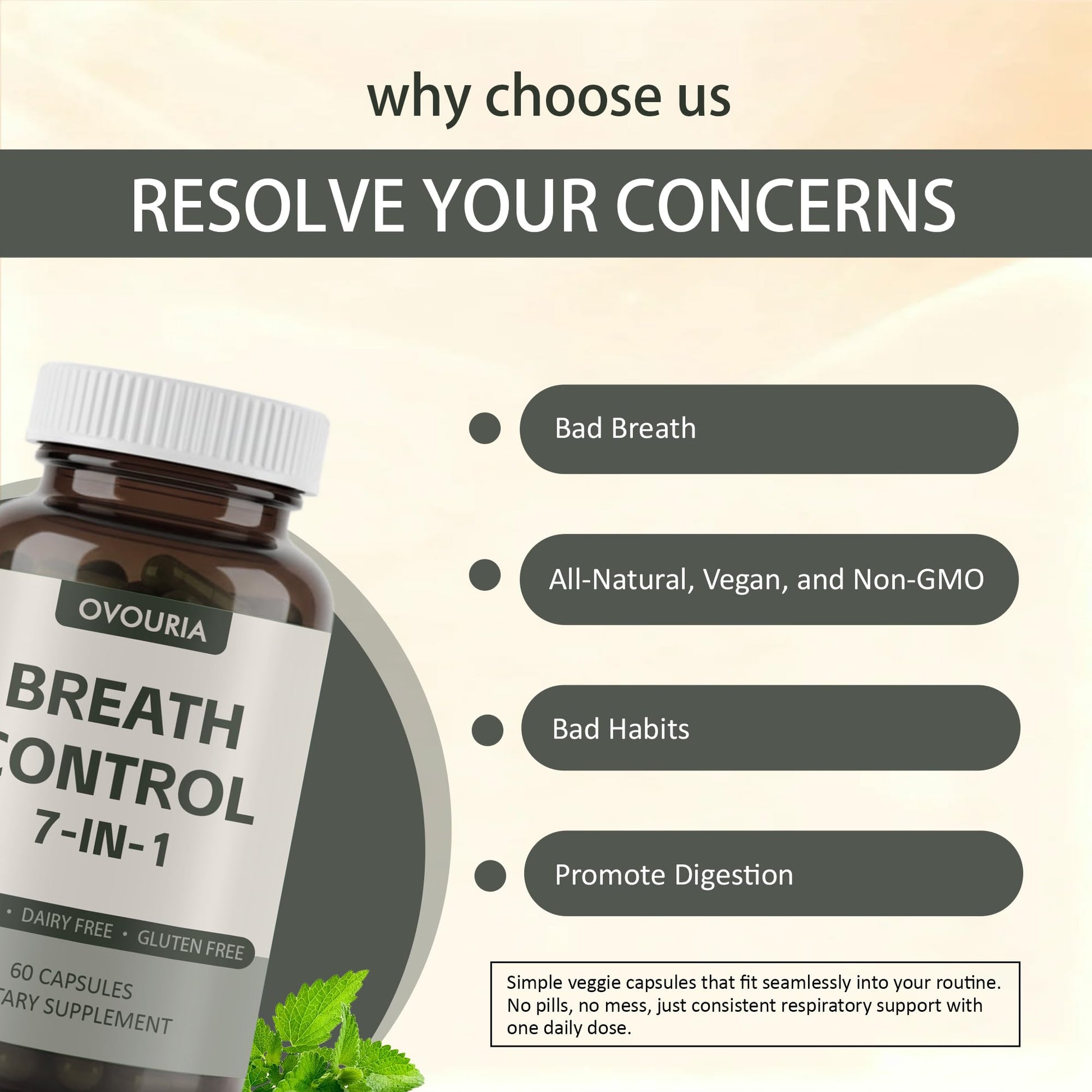 TANSPRESSO ovouria Breath & Gut Balance Capsules - 7-in-1 Formula with Probiotics, Zinc Gluconate & Magnesium Citrate for Fresh Breath, Chronic Halitosis Relief & Digestive Wellness, 60 Count(1pc) TANSPRESSOAu supplements