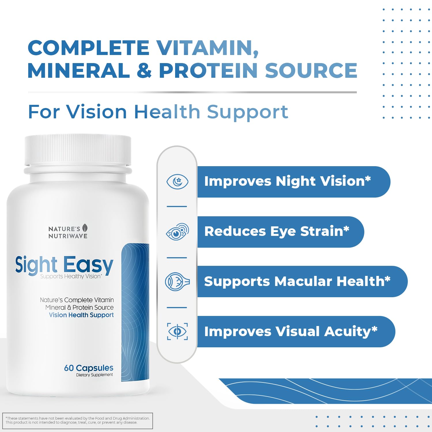 SIGHT EASY - Eye Vitamins & Mineral Supplements with Lutein & Zeaxanthin, Vitamin C, Vitamin E, Zinc and Bilberry for Healthy Vision and Eye Function Support - 60 Capsules, 1 Month Supply Nature’s NutriWaveAu supplements
