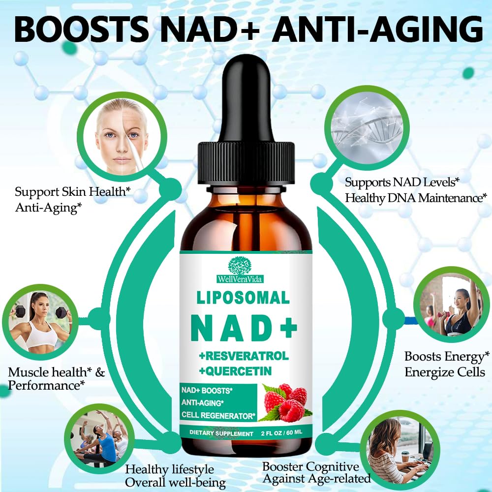 NAD Supplements for Women & Men, Liposomal NAD Nicotinamide Riboside Resveratrol 900mg, TMG, Quercetin, Vitamin B3, Organic Liquid NAD Resveratrol Supplement for Longevity, Energy, Anti-Aging, Focus WellVeraVidaAu supplements