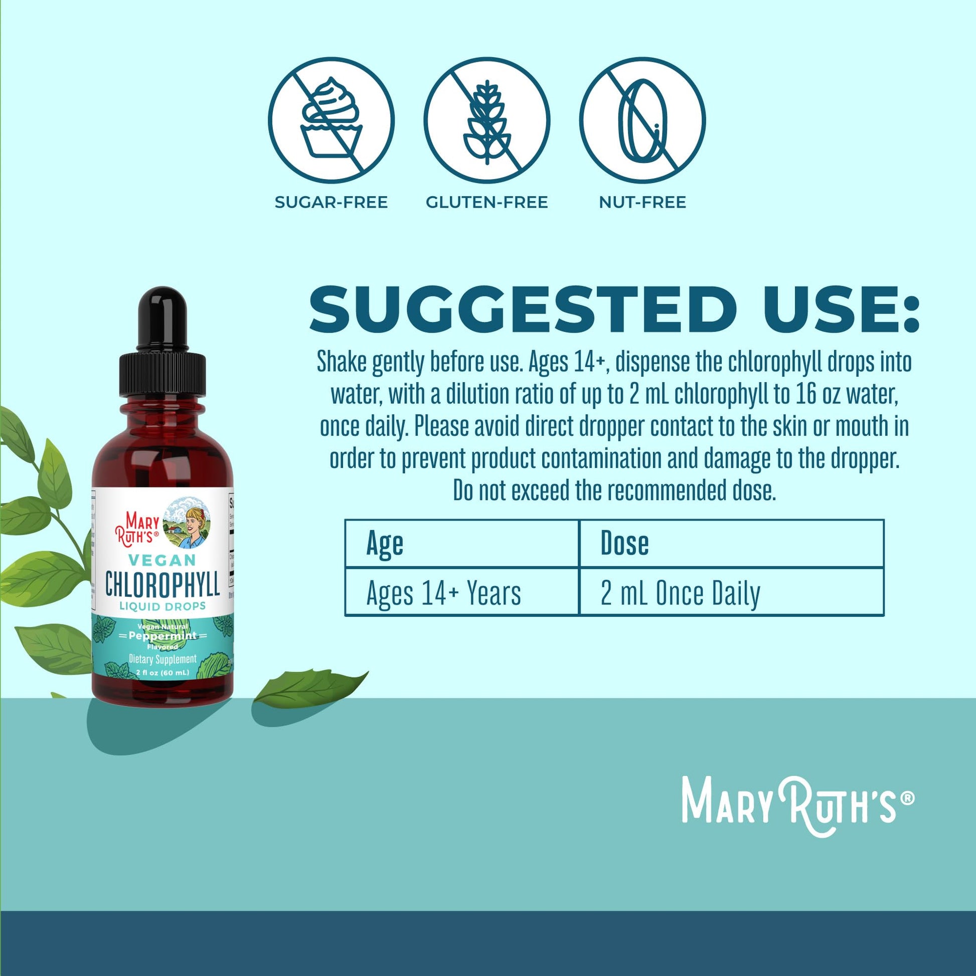 MaryRuth's Chlorophyll Liquid Drops | Clean Label Project Certified® | Vegan | Non-Diluted Liquid Chlorophyll| Mulberry Derived Supplement for Ages 14+ | Non-GMO | Delicious Minty Flavor | 2 Fl Oz MARYRUTH'SUS supplements