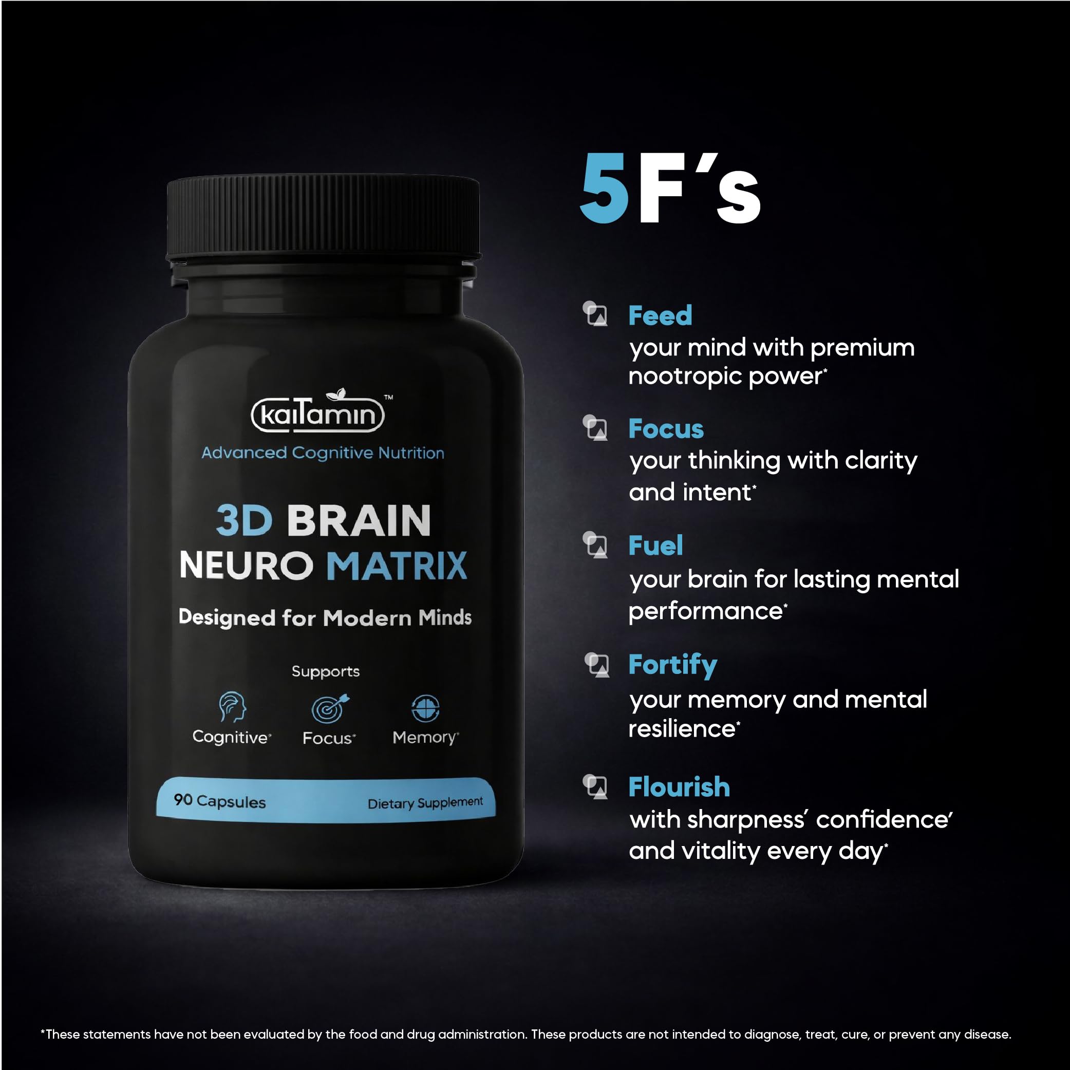 Brain Neuro Matrix – Memory & Focus Nootropic with Ginkgo Biloba & Huperzine A – Caffeine-Free Vegan Brain Supplement for Clarity, Focus & Mood – 90 Capsules (3-Month Supply) KaitaminAu supplements
