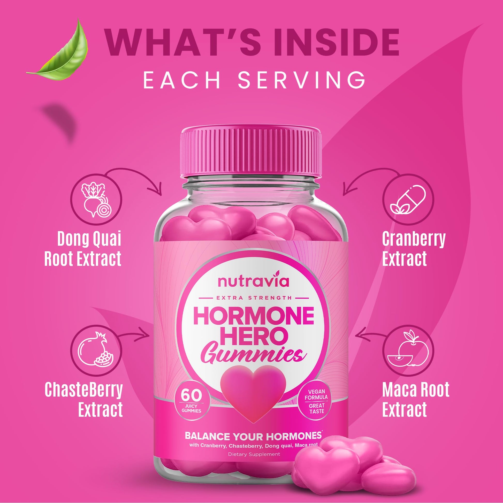 Hormone Balance For Women Gummies + PMS Relief Supplement - Supports Mood Swings, Clear Skin, Reduced Cramps and Bloating - Hormonal PMS Gummies PCOS Vitamin with Cranberry, Dong Quai (60 Gummies) NutraviaAu supplements