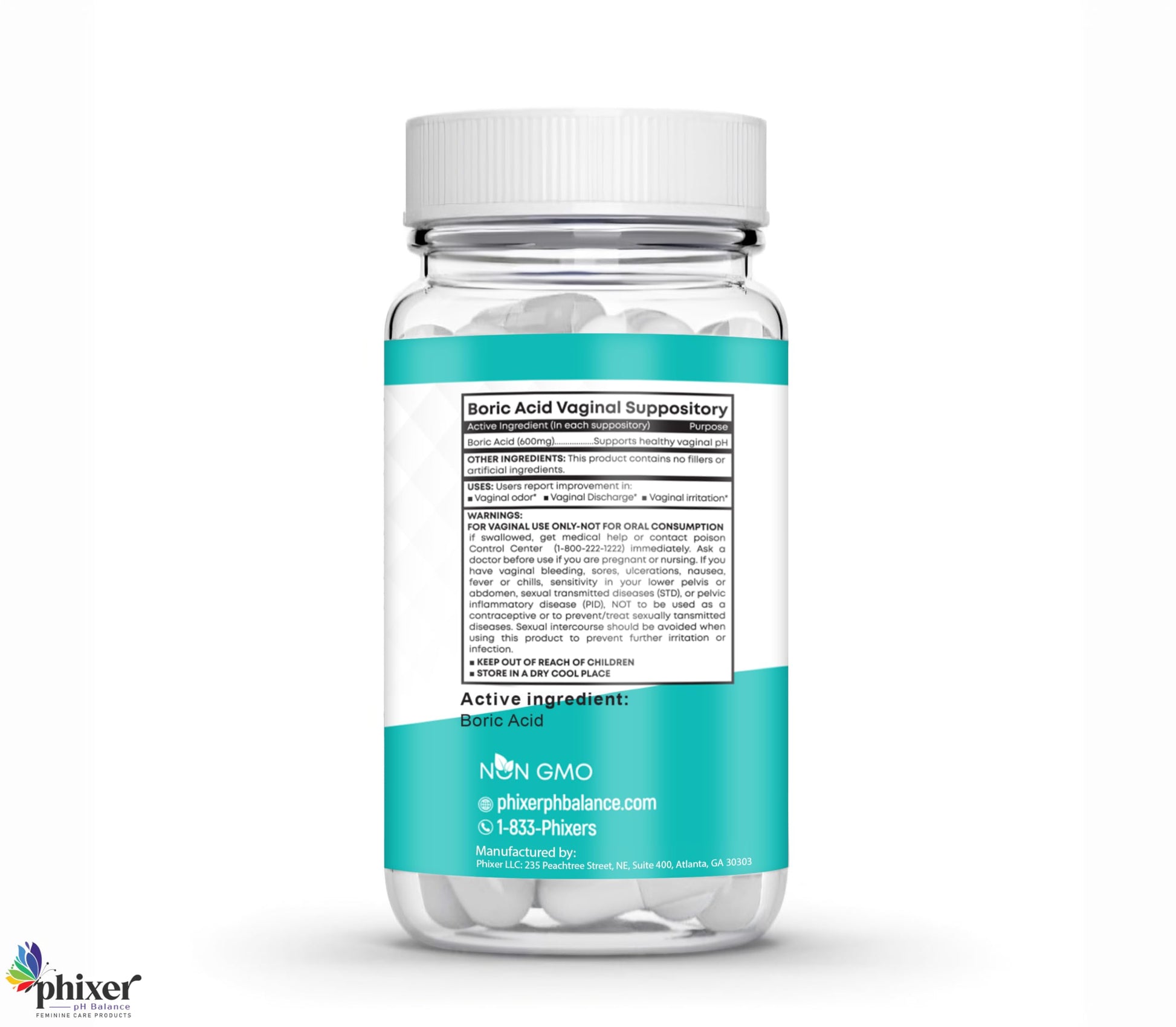 Phixer pH Balance - Vaginal Boric Acid Suppositories for Women - 20 Suppositories 600MG Each for Chronic Yeast Infections and Vaginal Odor - Vaginal Use Only - Made in USA Phixer pH BalanceUS supplements