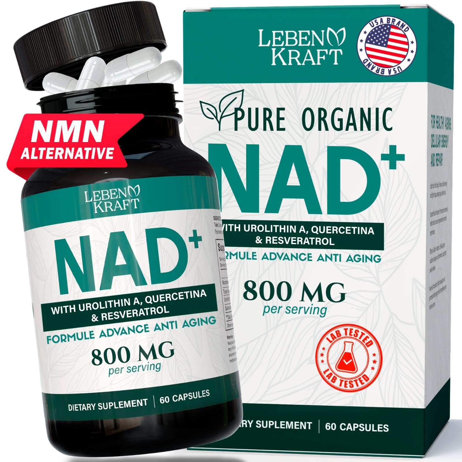 LebenKraft NAD Supplement Pure Organic | NMN Supplement Alternative | Boost Energy & Cellular Health | Urolithin A, Resveratrol, Quercetin for Antioxidant Power | for Women and Men LebenKraftAu supplements