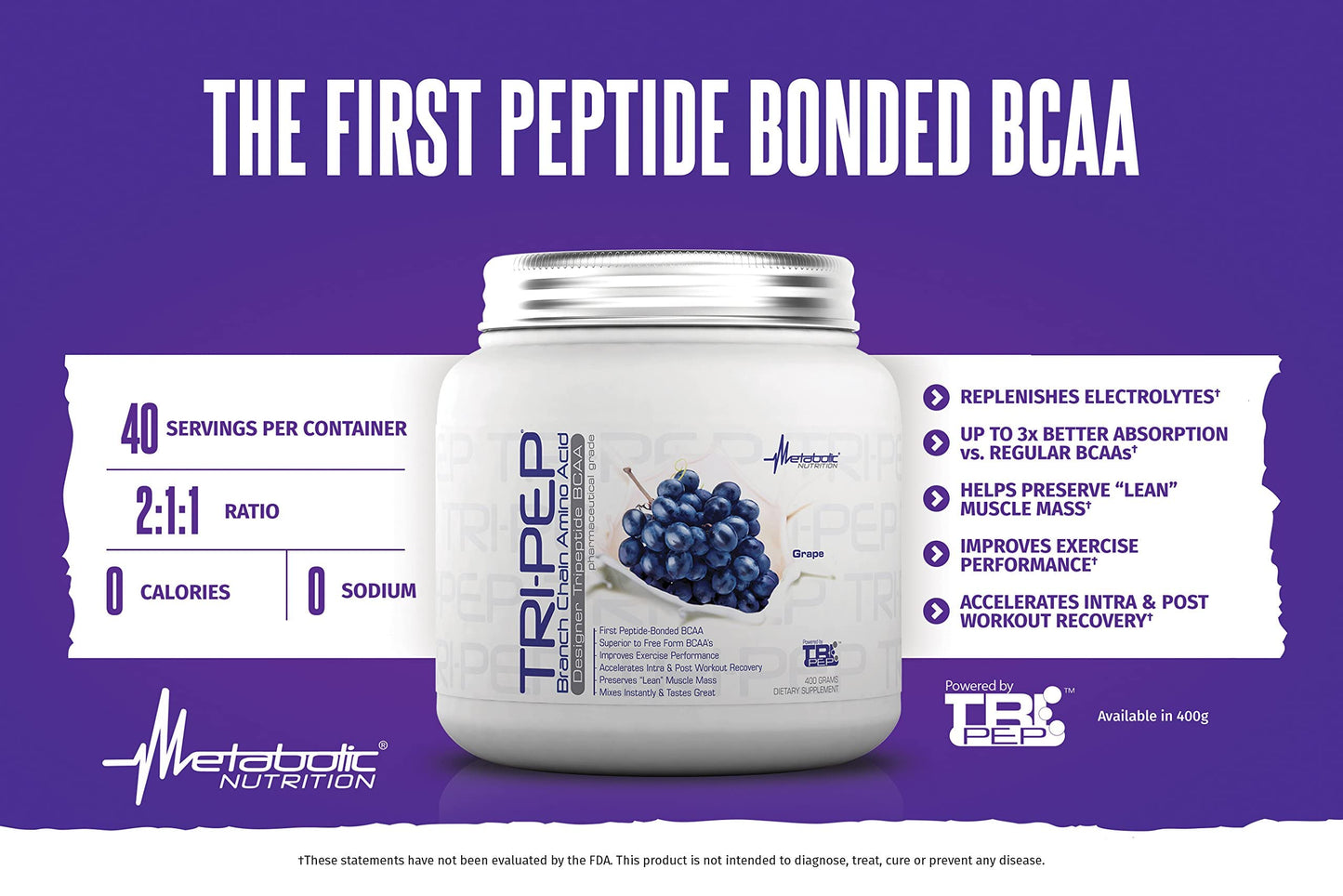 Metabolic Nutrition - TRIPEP - Tri-Peptide Branch Chain Amino Acid, BCAA Powder Metabolic NutritionUS supplements