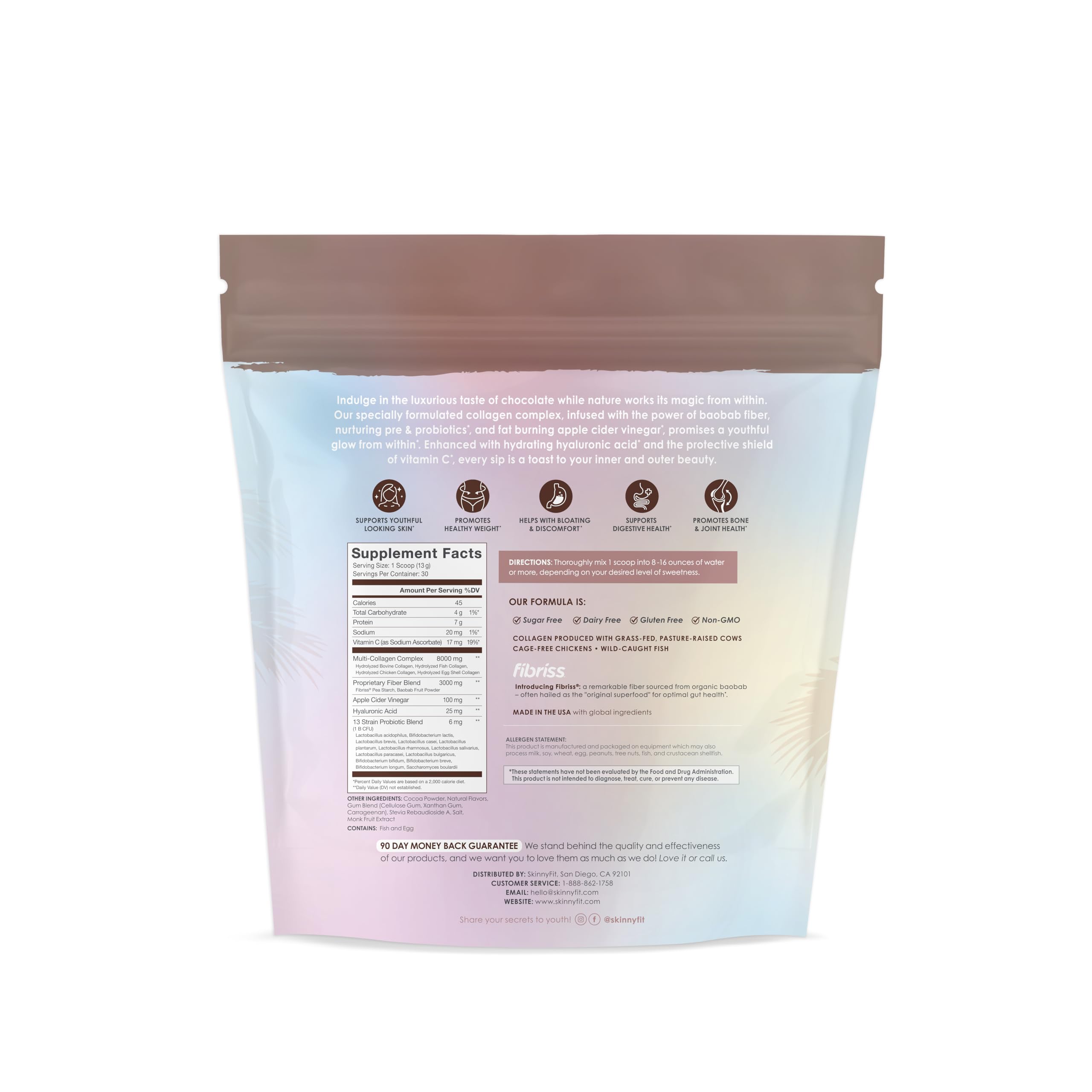 SkinnyFit Super Youth Chocolate Multi-Collagen Peptides + Probiotics, Baobab Fiber SkinnyFitUS supplements