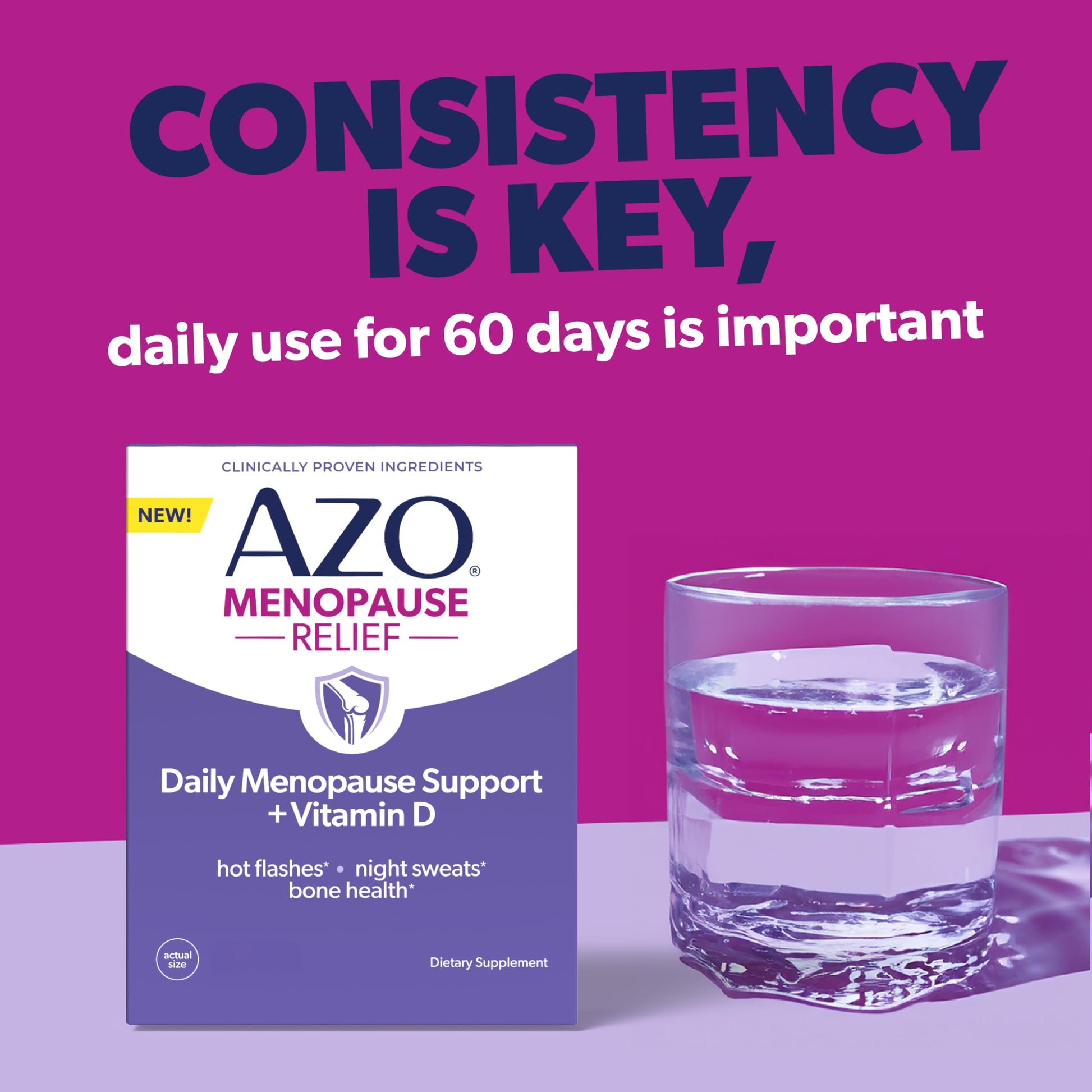 AZO® Daily Menopause Relief + Vitamin D to Support Strong Bones, Menopause Supplements for Women, Reduces Hot Flashes and Night Sweats* - 30 Count AZOAu supplements