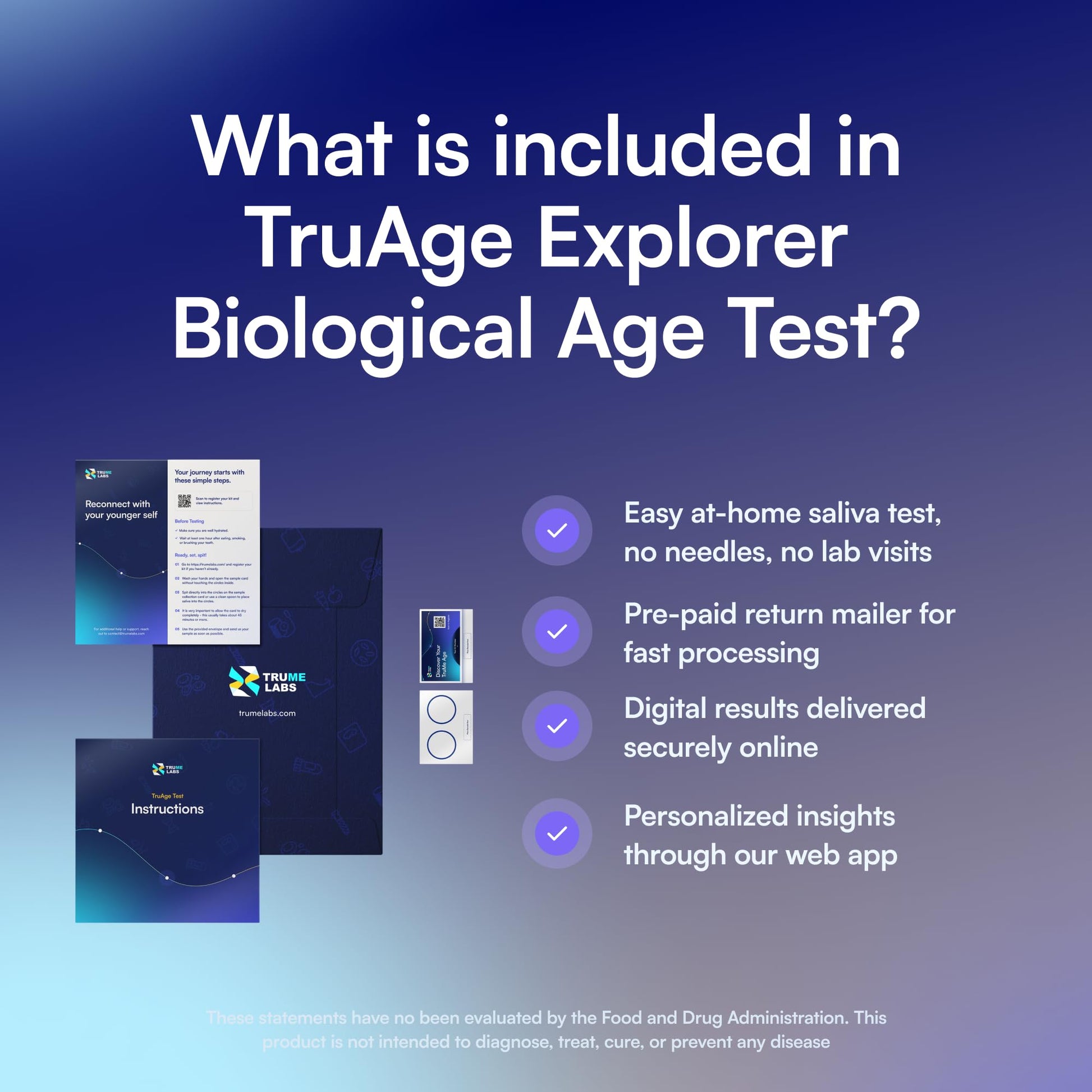 TruMe Labs Biological Age at-Home Test Kit (Saliva) – Biological Age Estimate + Peer Percentile Comparison, 10-Page Action Plan, Results in 1–2 Weeks. TruMe LabsAu supplements